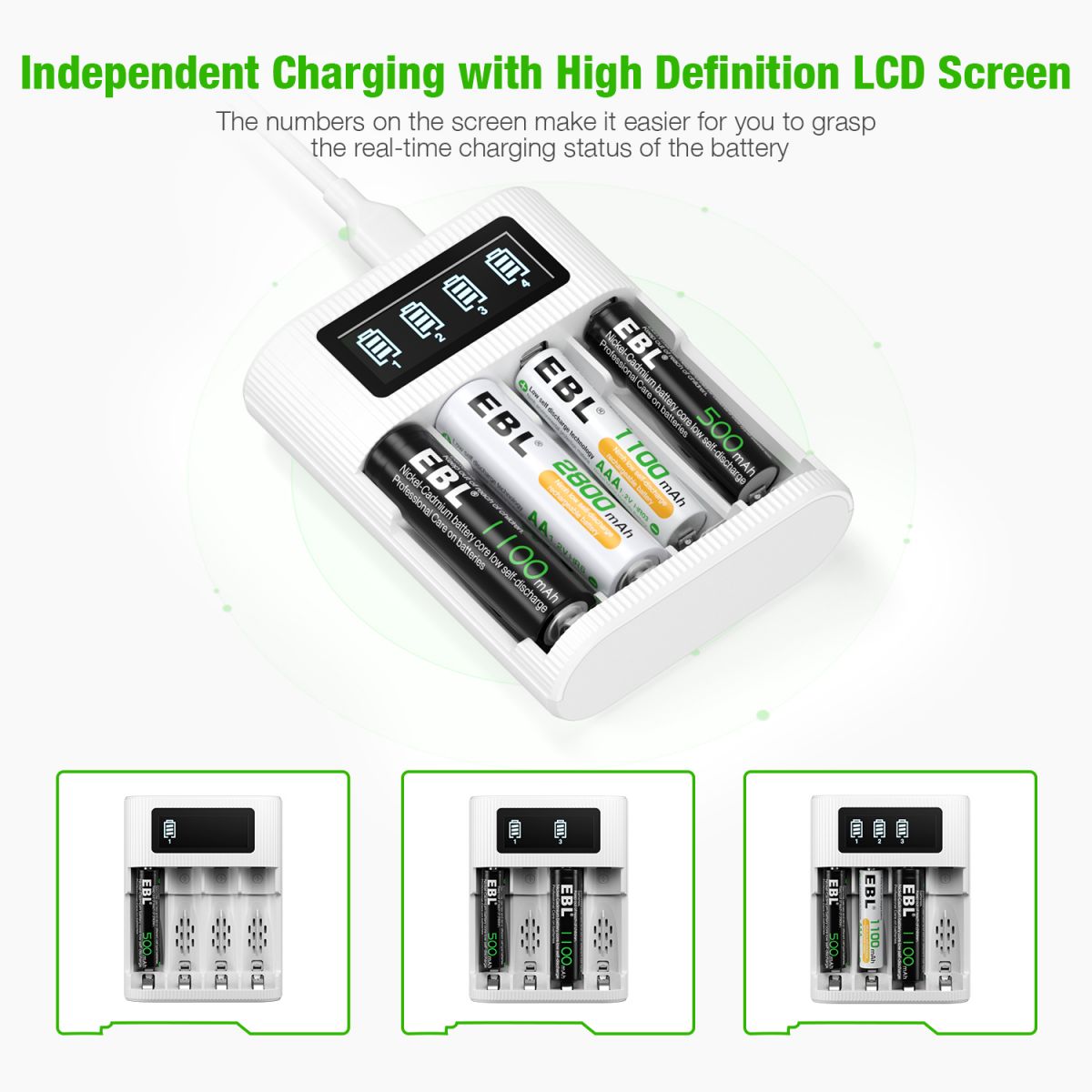 EBL AA AAA Rechargeable Batteries with FY 409 4 Bay LCD Charger - Fast Charging for Cameras, Toys, Flashlights & Electronics - Perfect for Home, Office and Travel Use