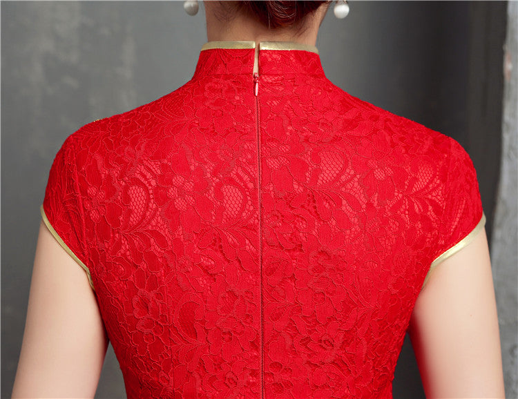 Elegant Red Lace Phoenix Qipao Wedding Dress - Traditional Chinese Cheongsam for Brides, Evening Gowns & Special Occasions