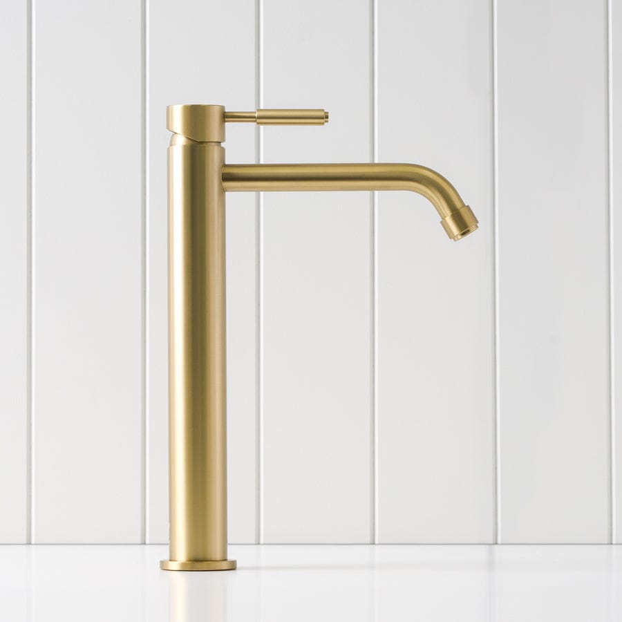 Premium Brushed Brass Tall Basin Mixer - Modern Bathroom Faucet for Melbourne Homes | Perfect for Vanities, Sinks & Luxury Bathrooms