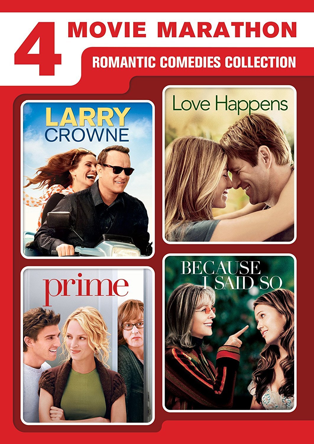 4-Movie Romantic Comedy Collection DVD Set - Larry Crowne, Love Happens, Prime, Because I Said So | Perfect for Date Night & Girls' Night In