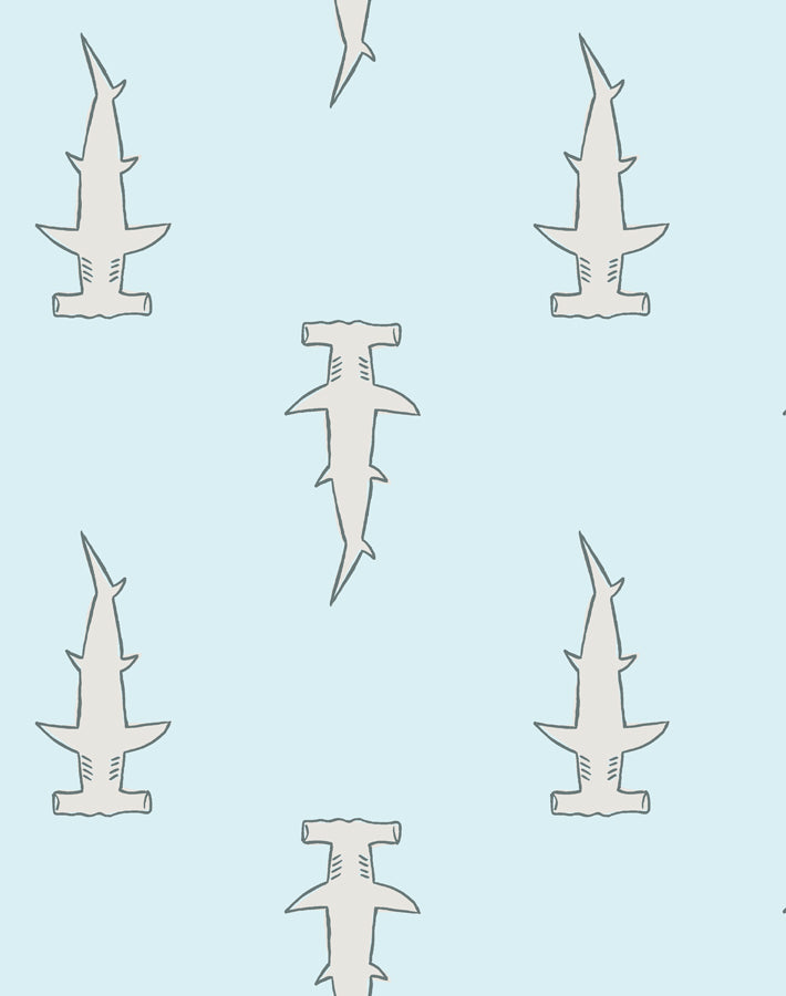 Hammerheads Wallpaper by Tea Collection - Pale Blue Shark Design for Kids Room & Nursery Decor