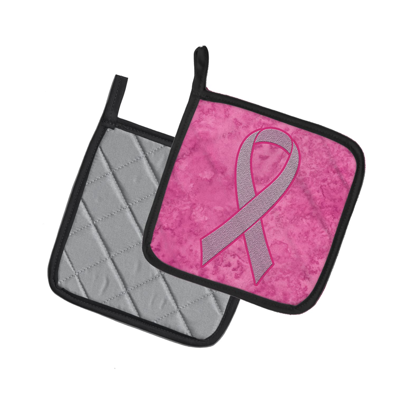 Breast Cancer Awareness Pink Ribbon Pot Holders Set - Heat Resistant Oven Mitts for Cooking, Baking & BBQ (7.5