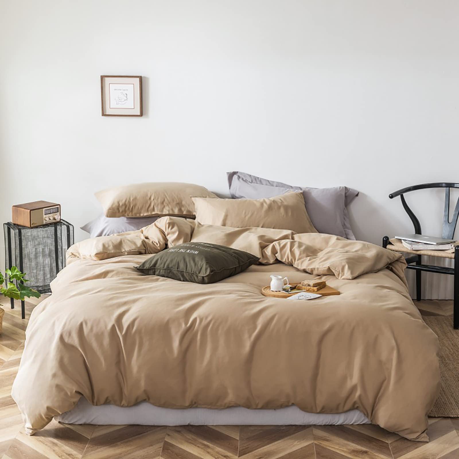 Breathable Cotton Queen Comforter Set in Taupe & Champagne - Soft Solid Color Bedding for Full/Queen Beds - Modern Neutral Bedroom Decor for Women & Men - Perfect for Master Bedrooms, Guest Rooms & Cozy Nights