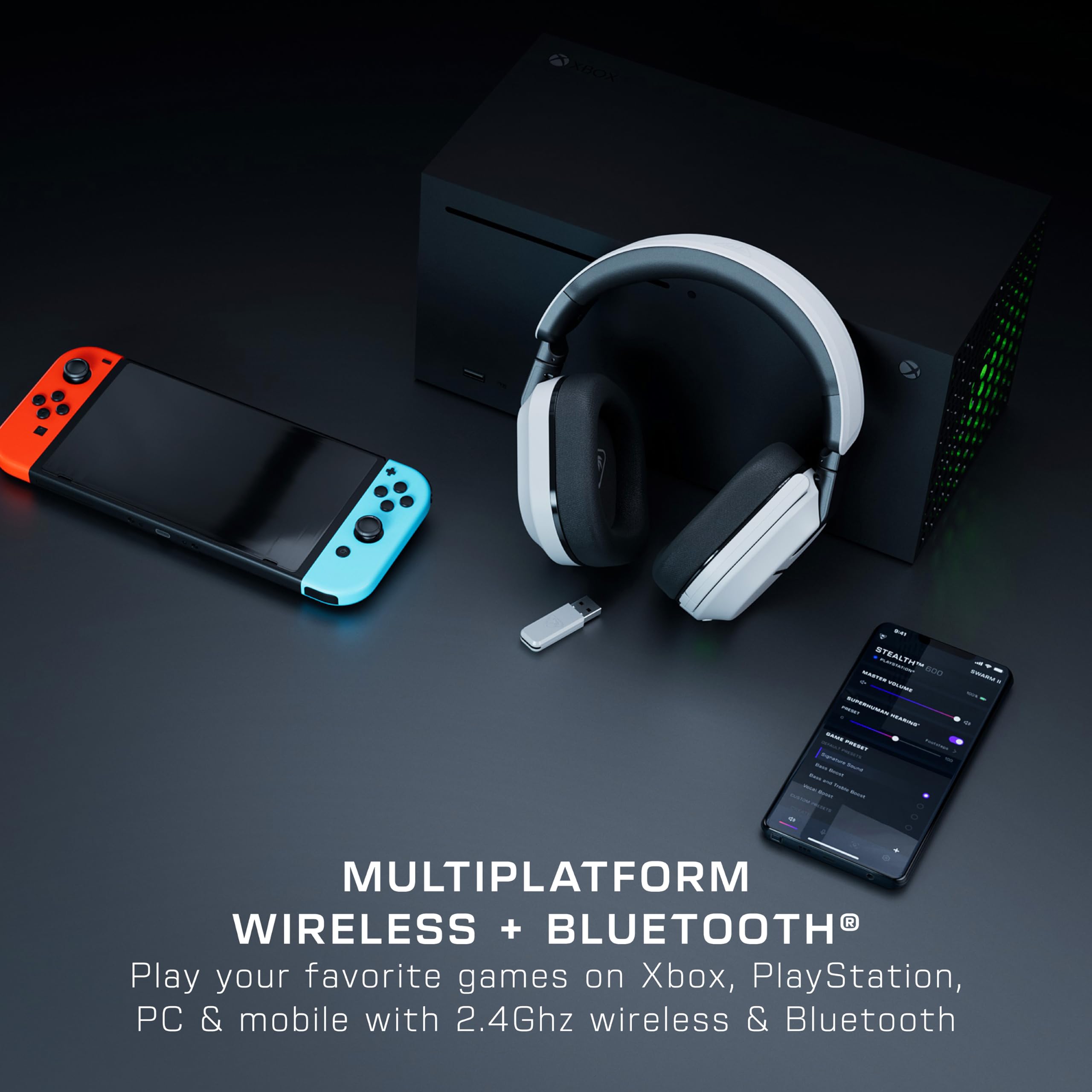 Turtle Beach Stealth 600 Wireless Gaming Headset for Xbox Series X|S, Xbox One, PC, PS5, PS4 & Mobile - Bluetooth, 80-Hour Battery, Noise-Cancelling Mic - White - Perfect for Multiplatform Gaming, Streaming & Online Chat