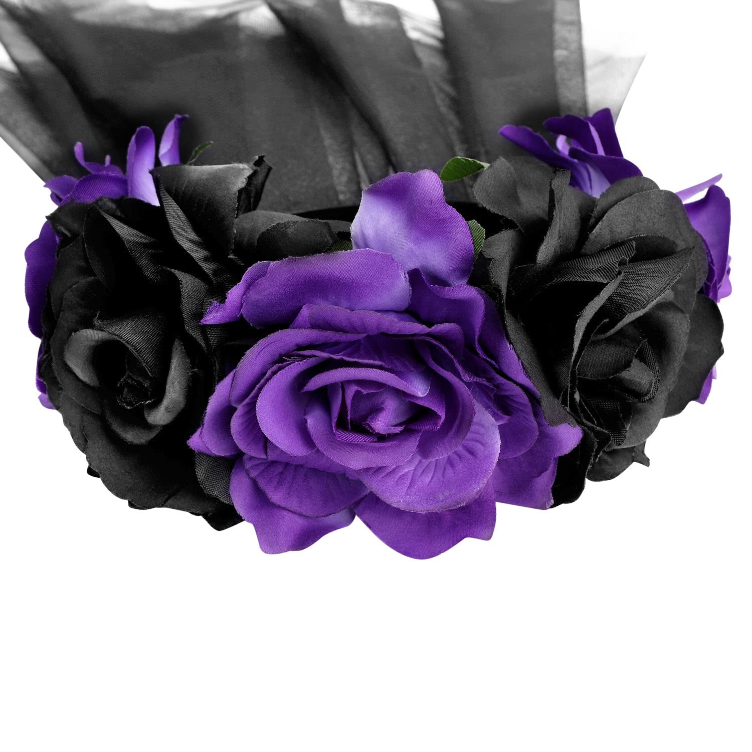 Day of The Dead Veil Headbands - Black Halloween Rose Flower Headpiece for Costume & Party Accessories | Perfect for Dia de los Muertos, Halloween, Cosplay, and Themed Events