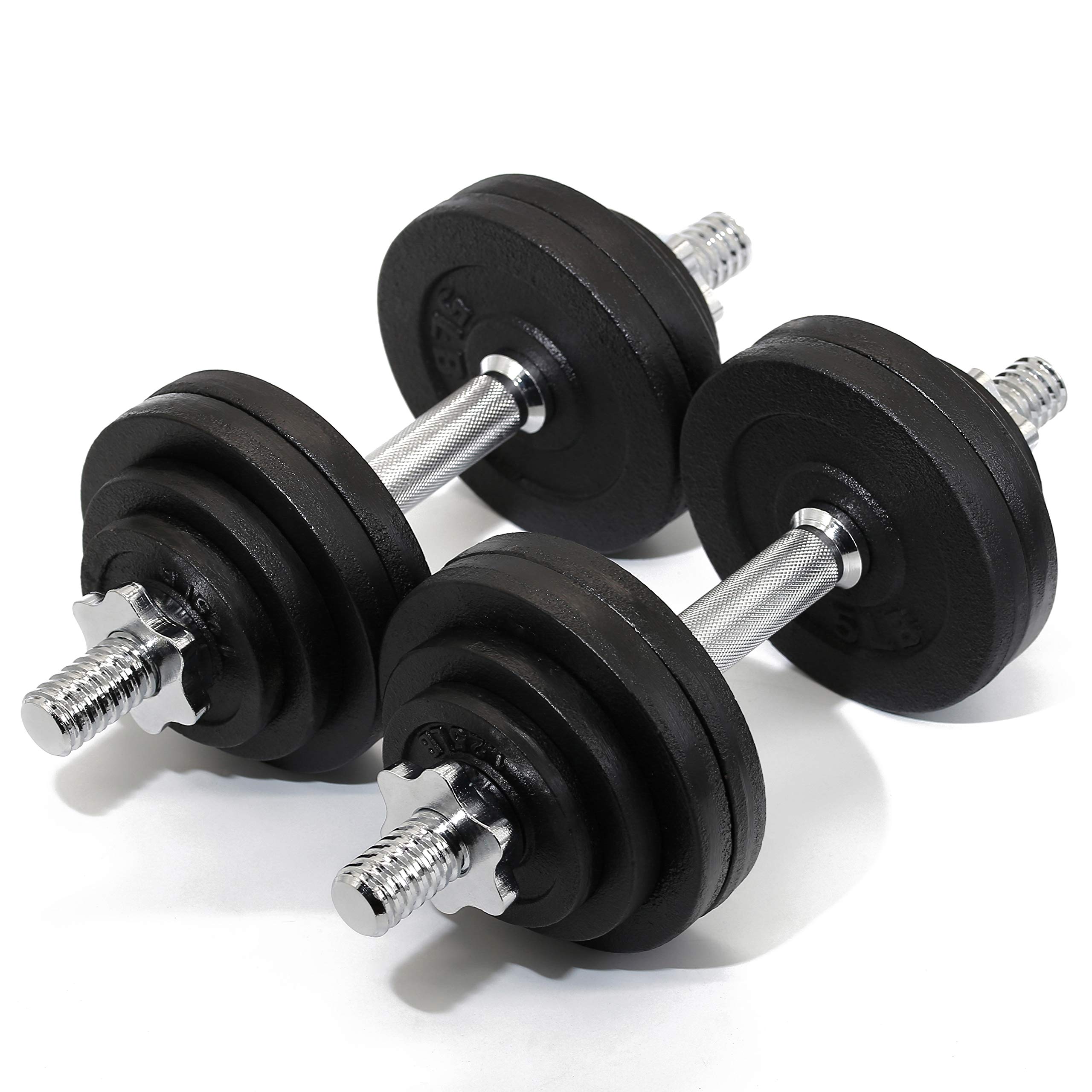 Adjustable Cast Iron Dumbbells 65lbs (2x32.5lbs) Pair - Home Gym Strength Training Equipment for Weight Lifting, Bodybuilding & Fitness Workouts