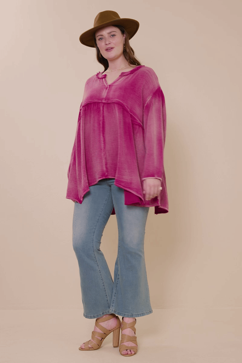 Washed Raw Edge Puff Sleeve Peplum Top for Women | Trendy Blouse for Casual Wear & Date Night Outfits | Flowy Summer Tops for 2024 Fashion