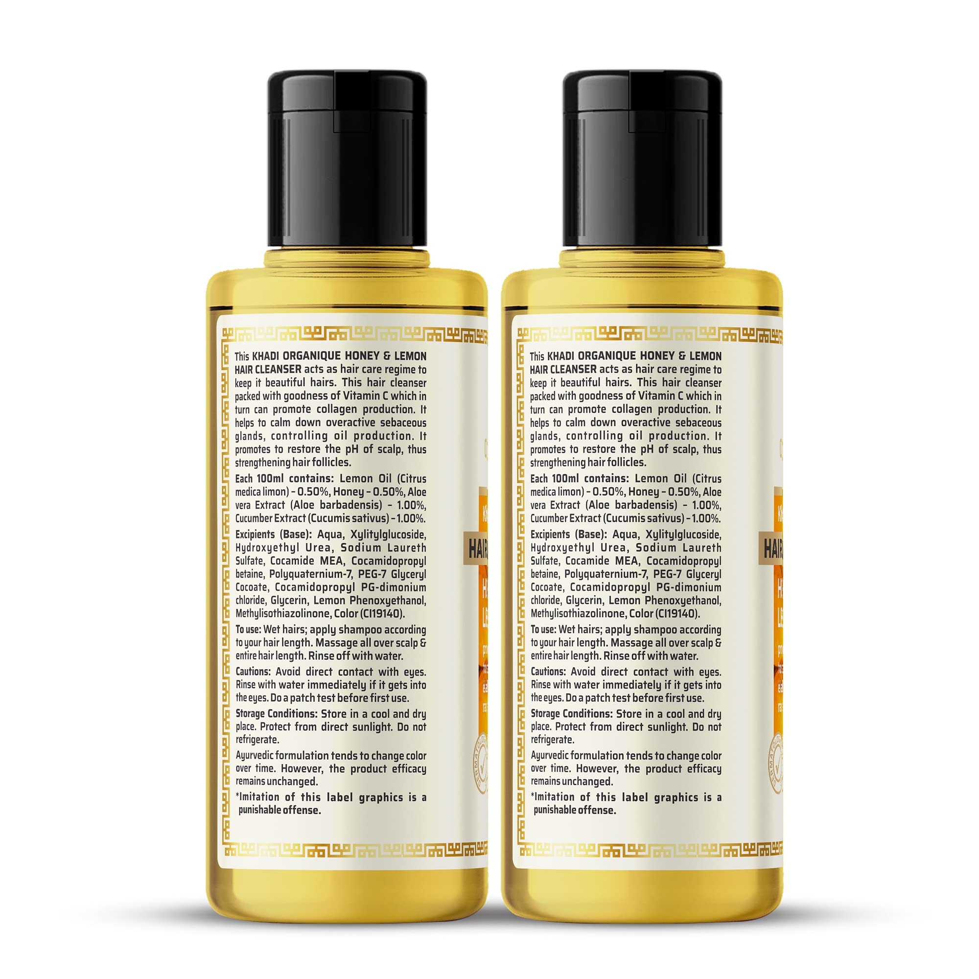 Khadi Organique Honey & Lemon Juice Hair Cleanser Shampoo - Pack of 2 (420ml) - Natural & Organic Hair Care for Dry & Damaged Hair - Perfect for Daily Use & Scalp Nourishment