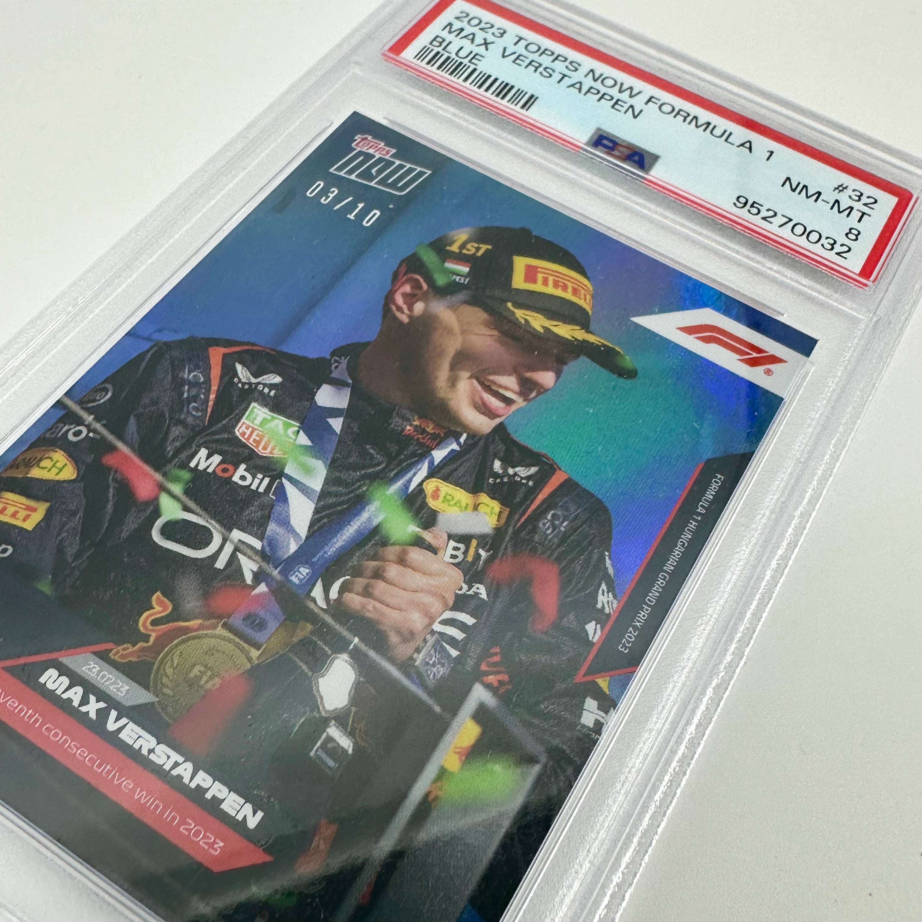 2023 Topps Now F1 Max Verstappen #32 PSA 8 Blue Trading Card - Perfect for F1 Collectors, Sports Memorabilia Enthusiasts & Racing Fans Display