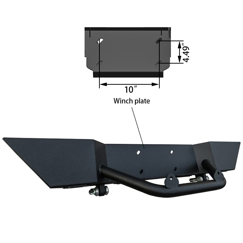 TlOYAR Black Textured Front Bumper with Winch Plate, 4 Aluminum Lights & D-Rings | Compatible with 2007-2025 Jeep Wrangler JK/JKU/JL/JLU & 2020-2025 Gladiator JT | Off-Road Adventure & Truck Protection