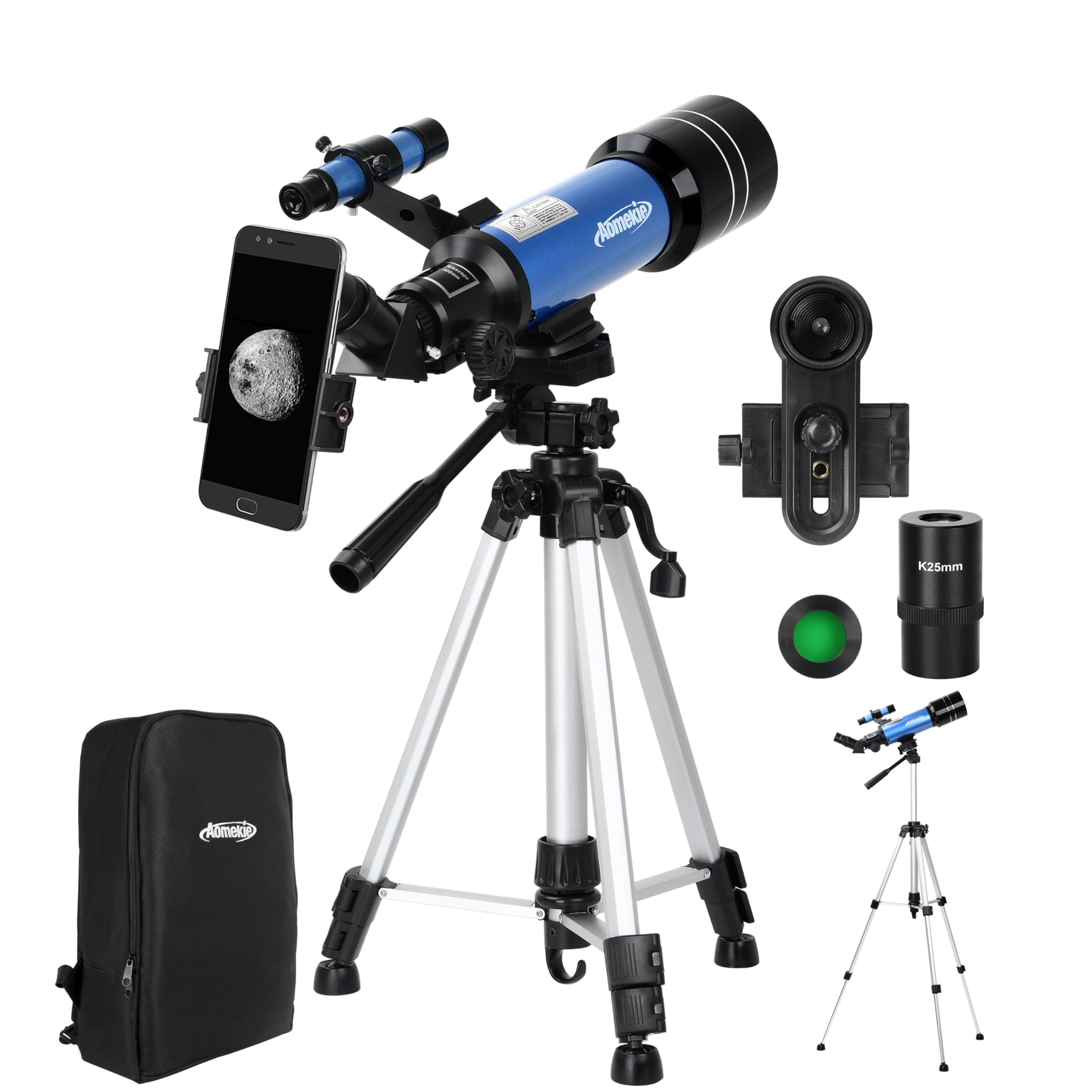 AOMEKIE 70mm Astronomy Telescope for Adults & Beginners - Portable Travel Telescope with Adjustable Tripod, 3X Barlow Lens, Phone Adapter & Backpack - Perfect for Stargazing, Moon Observation & Outdoor Adventures