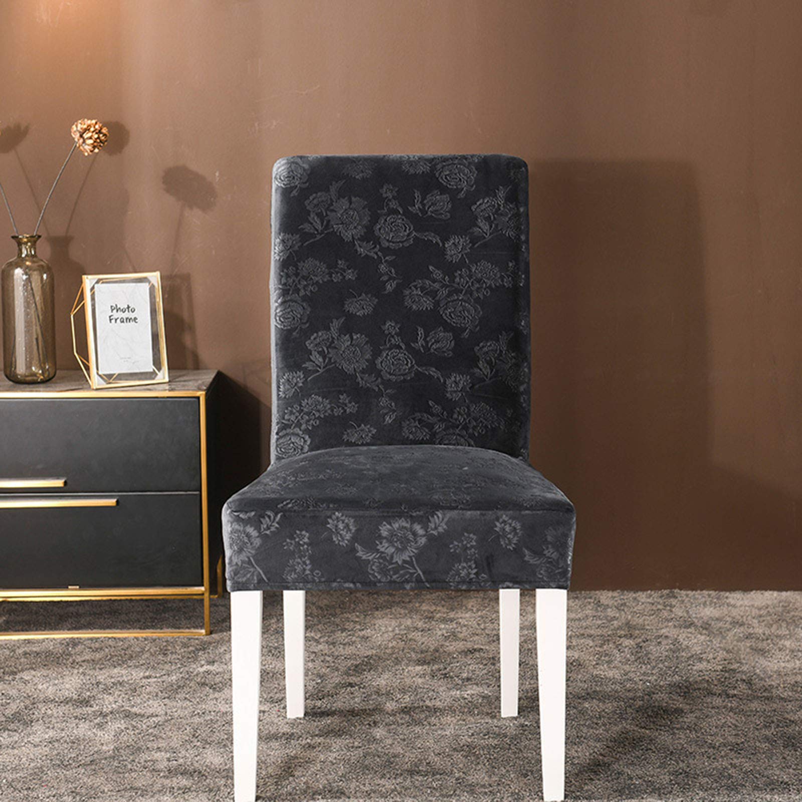Velvet & Jacquard Dining Chair Covers - Washable & Removable Elastic Seat Covers for Dining Chairs (Set of 6) - Perfect for Home, Restaurant, Wedding, and Party Decor
