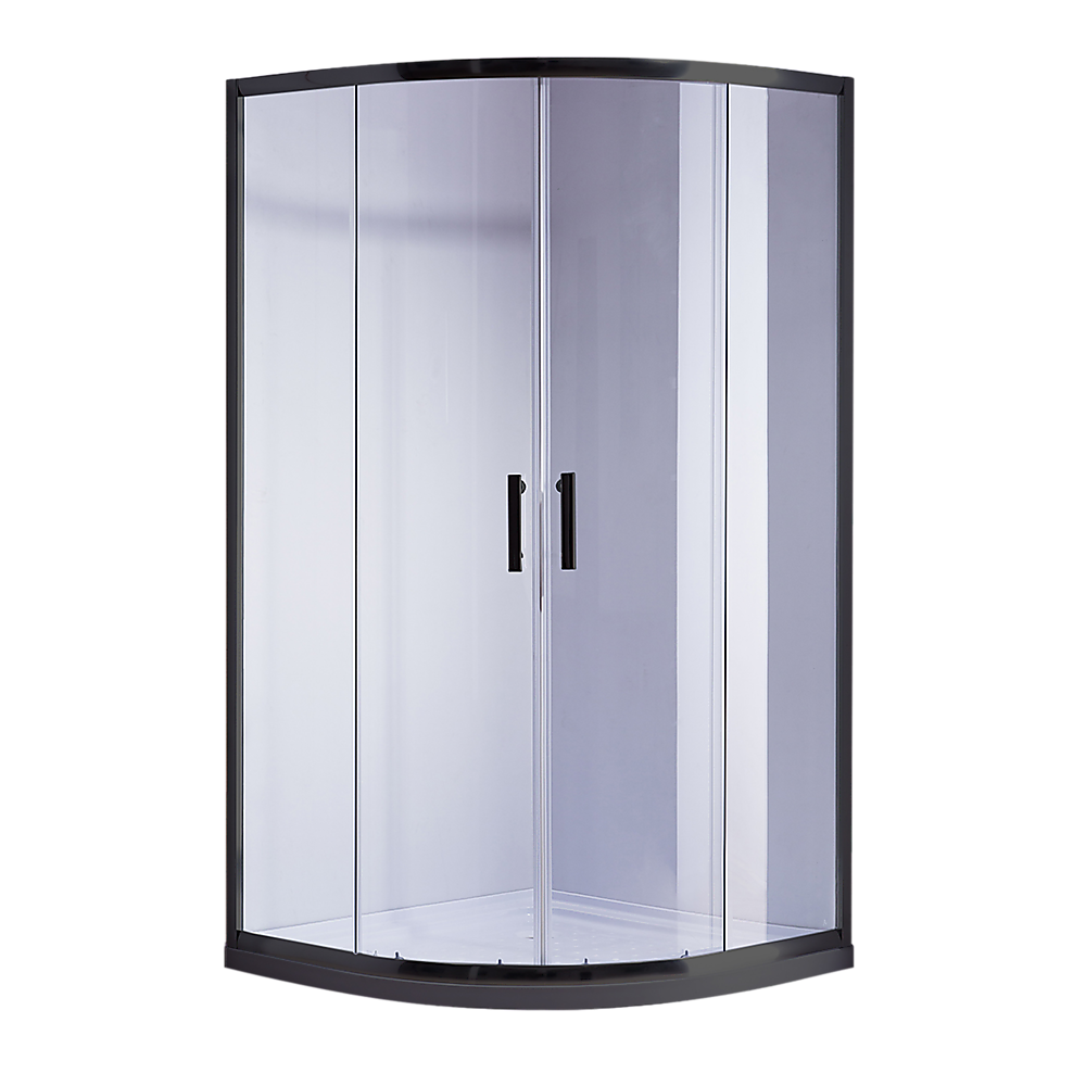 6mm Black Rounded Sliding Curved Shower Screen 100x100cm with White Base - Perfect for Modern Bathroom, Spa & Luxury Shower Enclosures