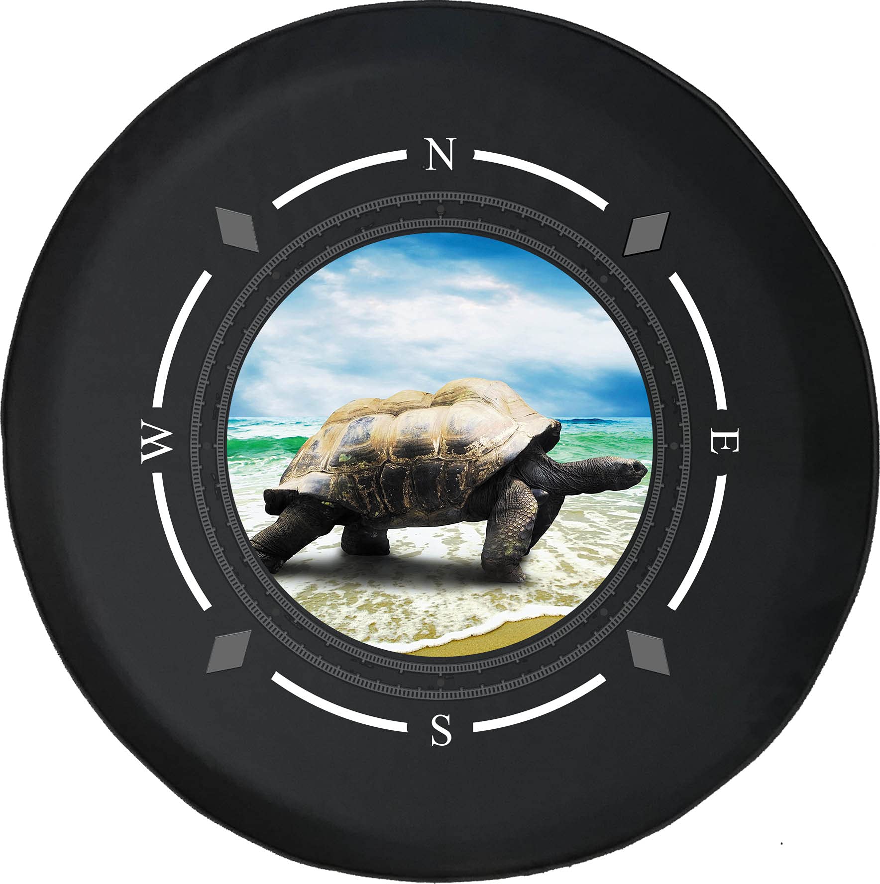 American Unlimited Spare Tire Cover with Compass & Turtle Beach Design - Universal Fit for SUV, Trailer, RV & Most Vehicles - Perfect for Road Trips & Outdoor Adventures