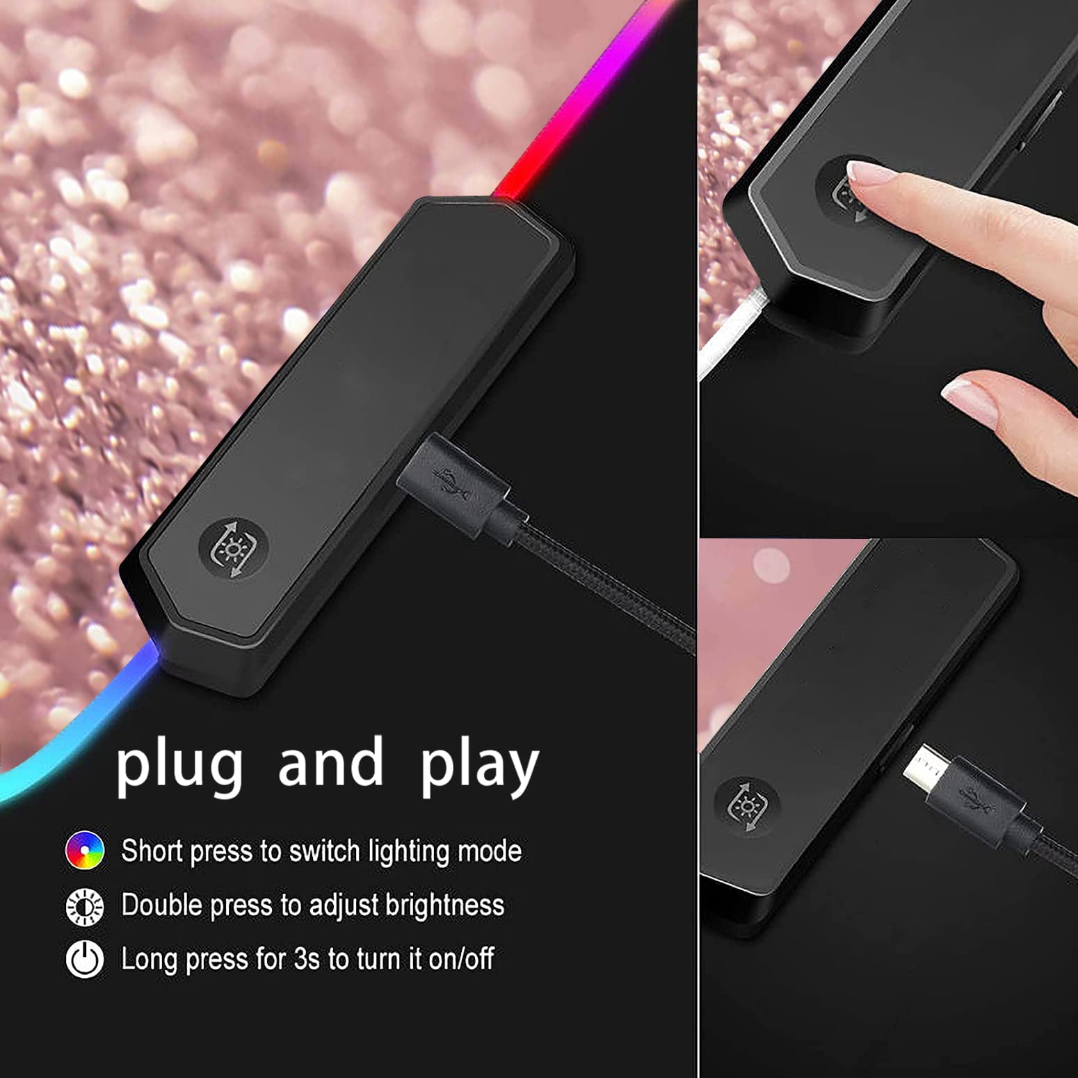 RGB Gaming Mouse Pad with LED Lights - Large Waterproof Desk Mat for Keyboard & Mouse - Optical Glide Surface for PC Gamers - Perfect for Gaming Setups, Streaming & Office Work - Pink
