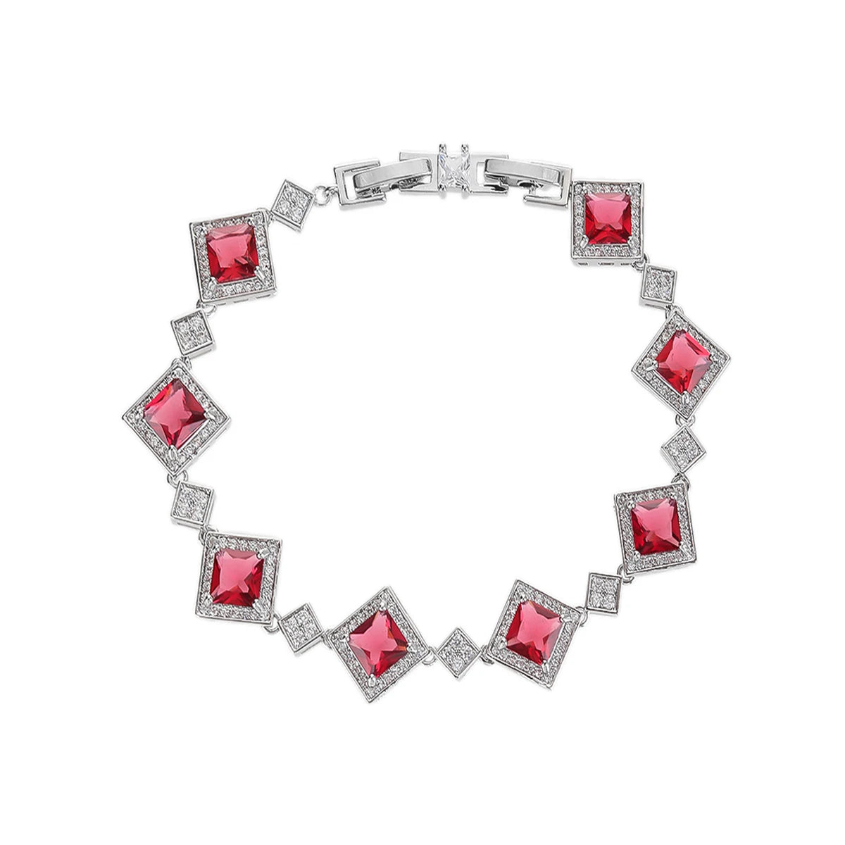Elegant Silver Plated Cubic Zirconia Bracelet for Women - Red, Blue, Green Gemstone Chain | Perfect for Parties, Weddings & Special Occasions