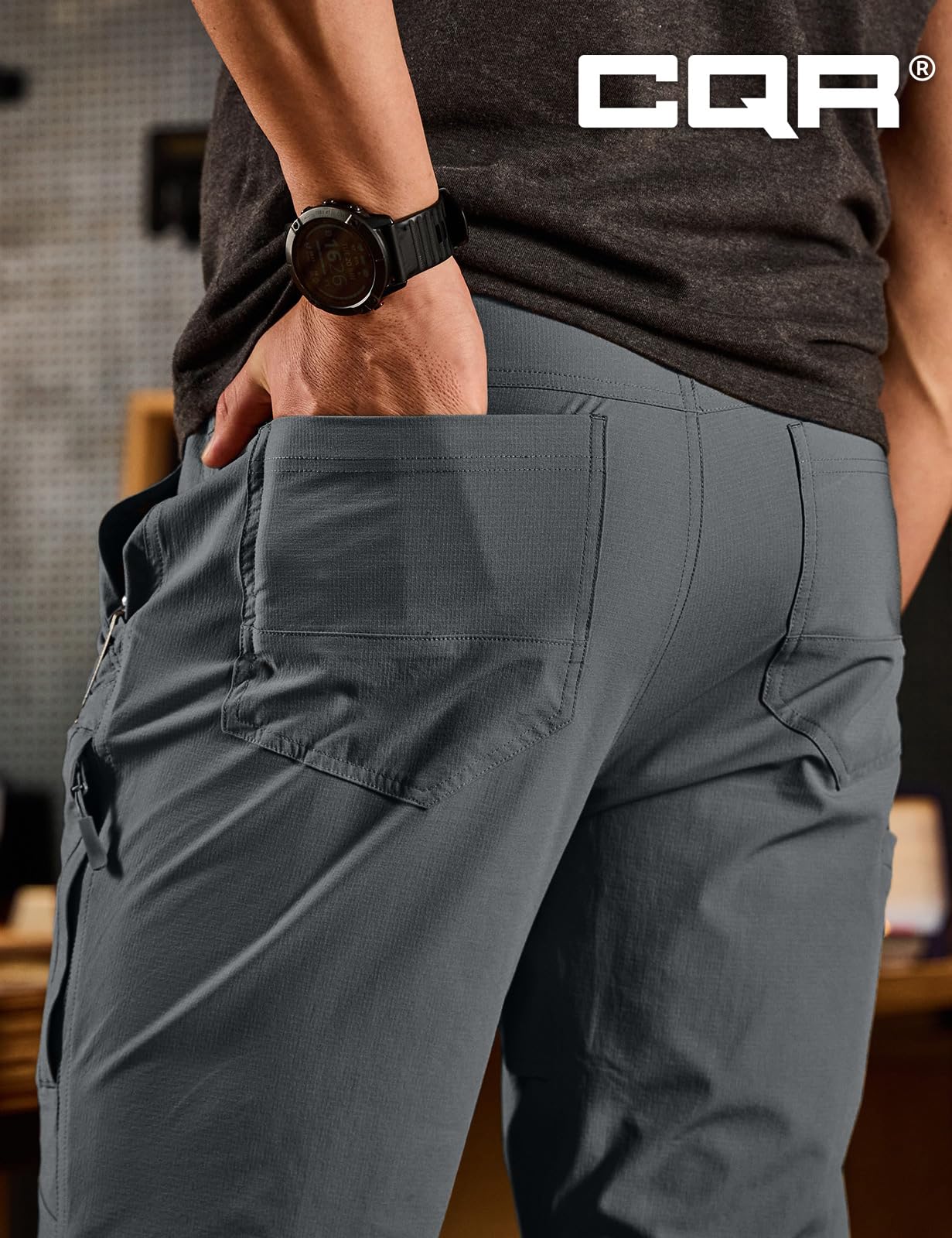 CQR Men's Quick Dry Lightweight Stretch Cargo Pants - Water Resistant Straight Fit Utility Work Pants for Hiking, Camping & Outdoor Activities