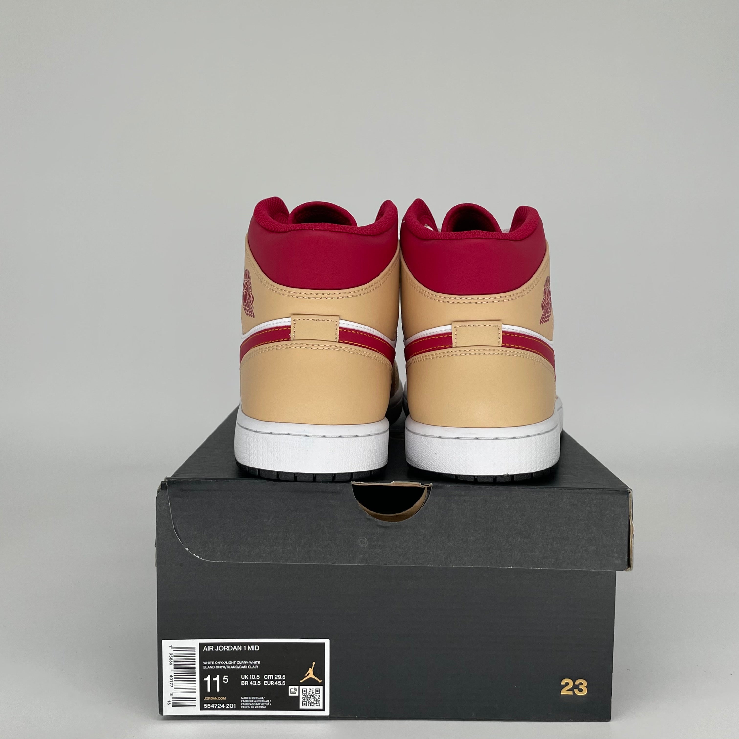 AIR JORDAN 1 MID Light Curry Cardinal Sneakers - Men's Size 11.5 (554724-201) | Basketball Shoes for Casual Wear & Street Fashion