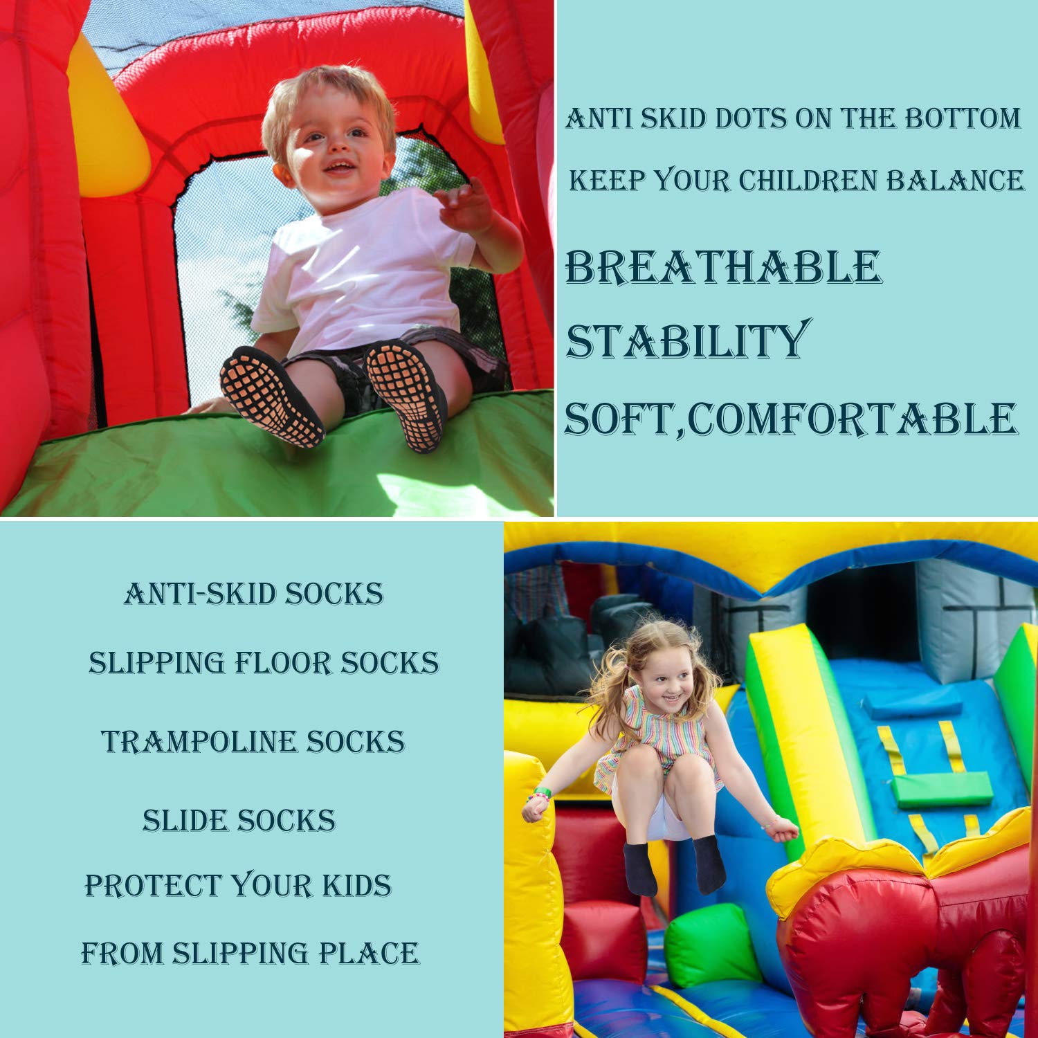 ELUTONG Non-Slip Grip Socks for Kids & Teens - Anti-Skid Children's Socks for Trampoline, Playground, and Indoor Activities - Perfect for Jumping, Sliding, and Safe Play