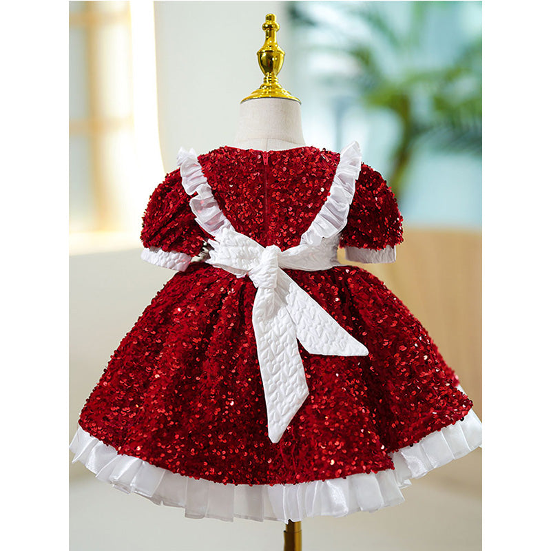 Red Sequin Puffy Princess Dress for Baby Girls - Christmas & Birthday Party Outfit | Perfect for Holiday Photos, Special Occasions & Dress-Up Play