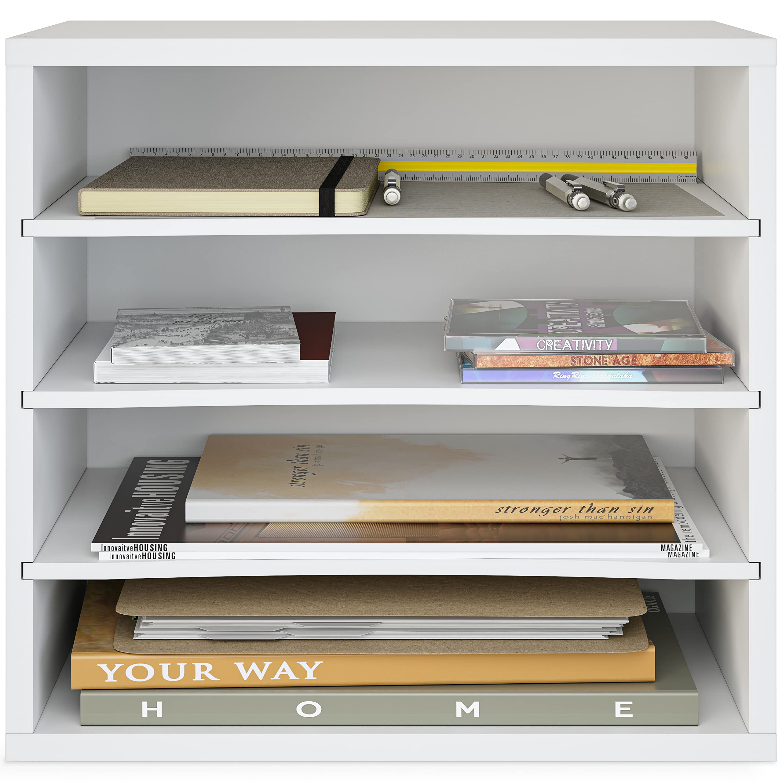 Ballucci 4-Tier Stackable Paper Organizer Tray - White Desk Storage Shelves for Letter, Documents & Files - Perfect for Office, Classroom & Home Workspace Organization