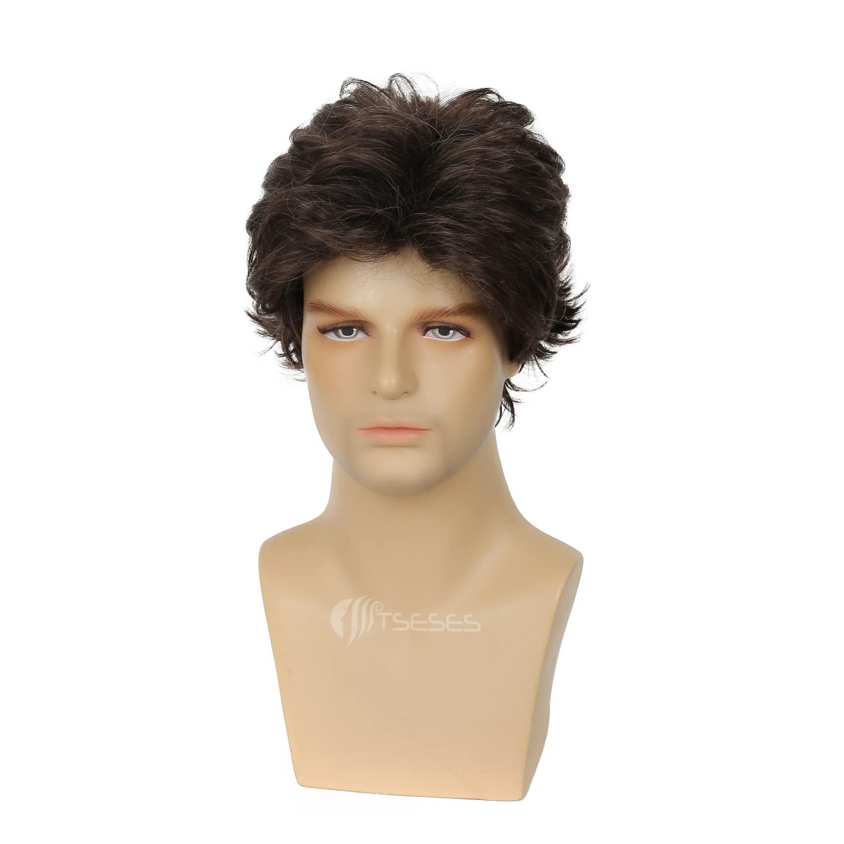 Short Layered Brown Curly Wigs for Men - Synthetic Cosplay Hair Costume Wig (Light Brown) | Perfect for Halloween Parties, Costume Events & Cosplay