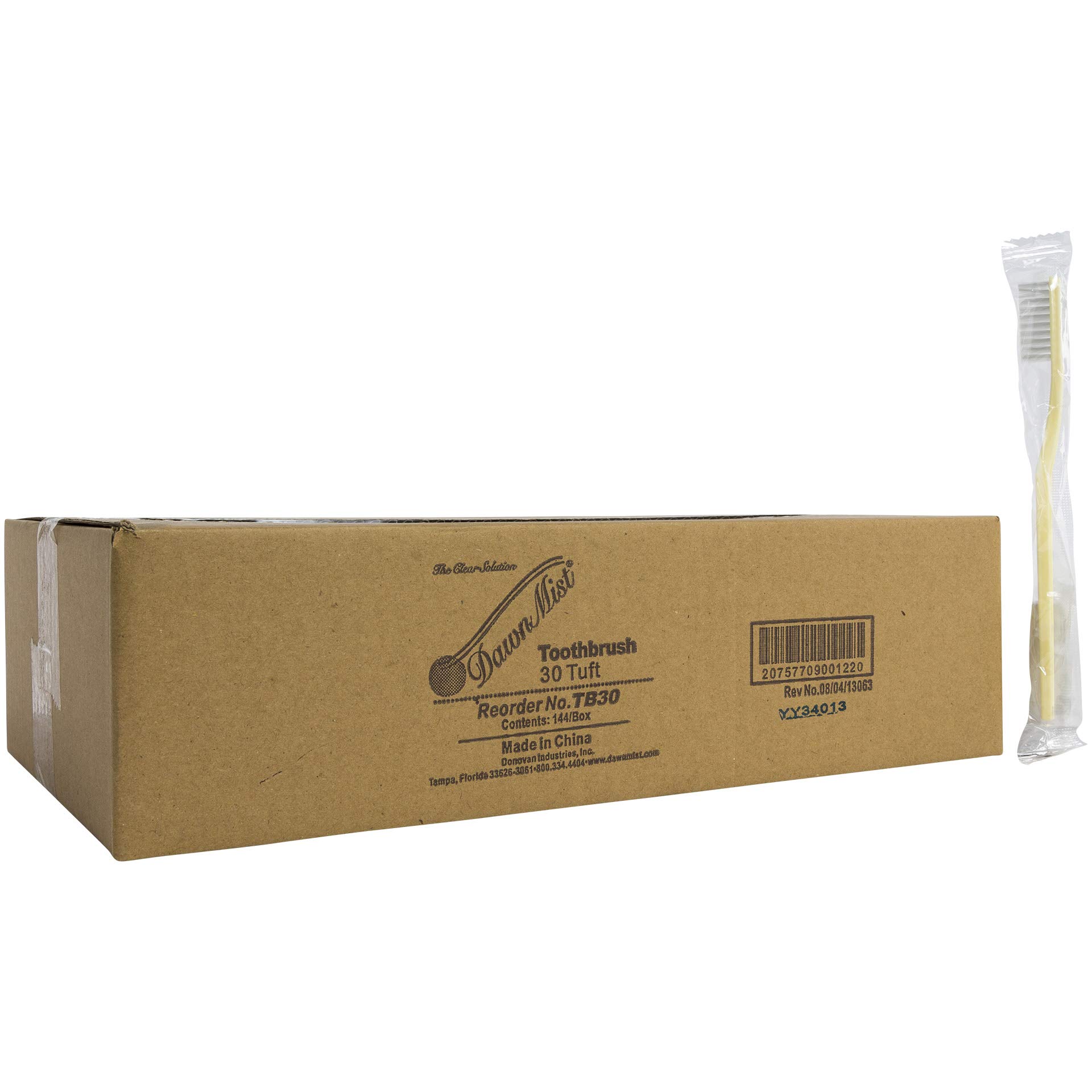 Disposable 30 Tuft Individually Wrapped Toothbrushes - Case of 144 - Dawnmist - Perfect for Travel, Hotels, Offices, and Emergency Kits