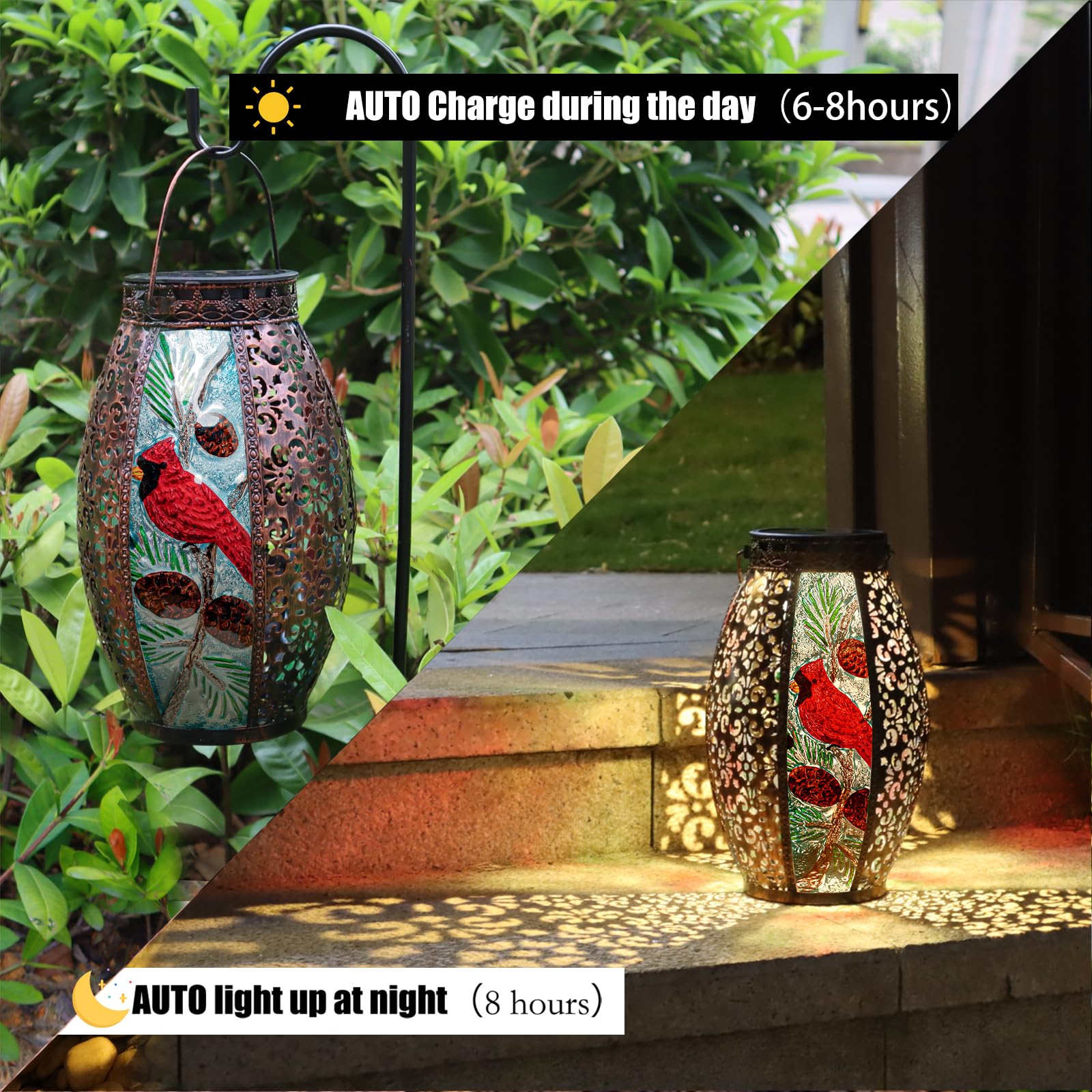 Solar Powered LED Outdoor Hanging Lantern - Waterproof Decorative Glass Light with Hollow Design for Garden, Patio, Yard, Pathway & Tabletop Decor | Perfect for Holiday, Wedding, Camping & Nighttime Ambiance