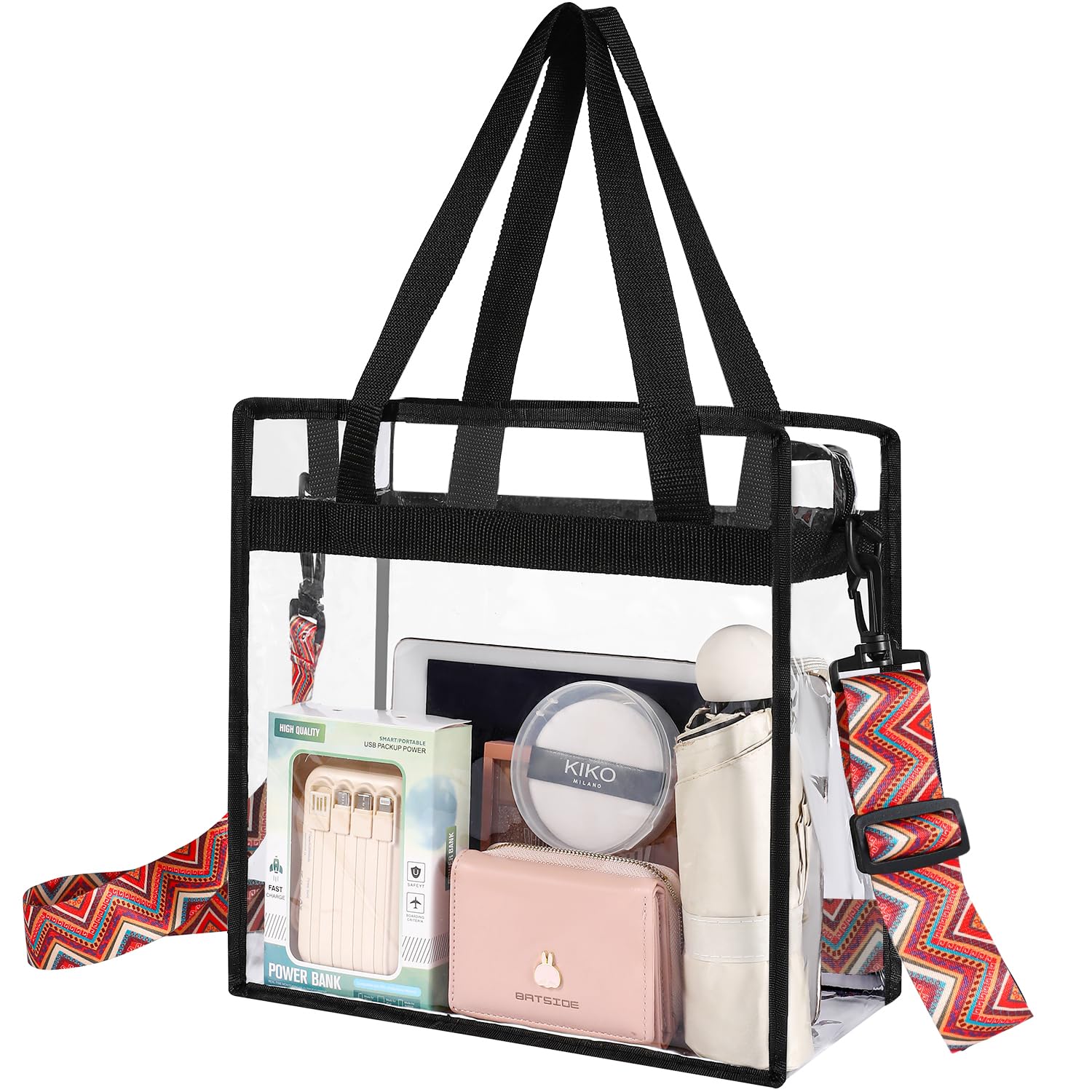 BAGAIL Clear Stadium Approved Tote Bag with Zipper Closure - Crossbody Messenger Shoulder Bag with Adjustable Strap - Perfect for Concerts, Sports Events & Travel Security Checks