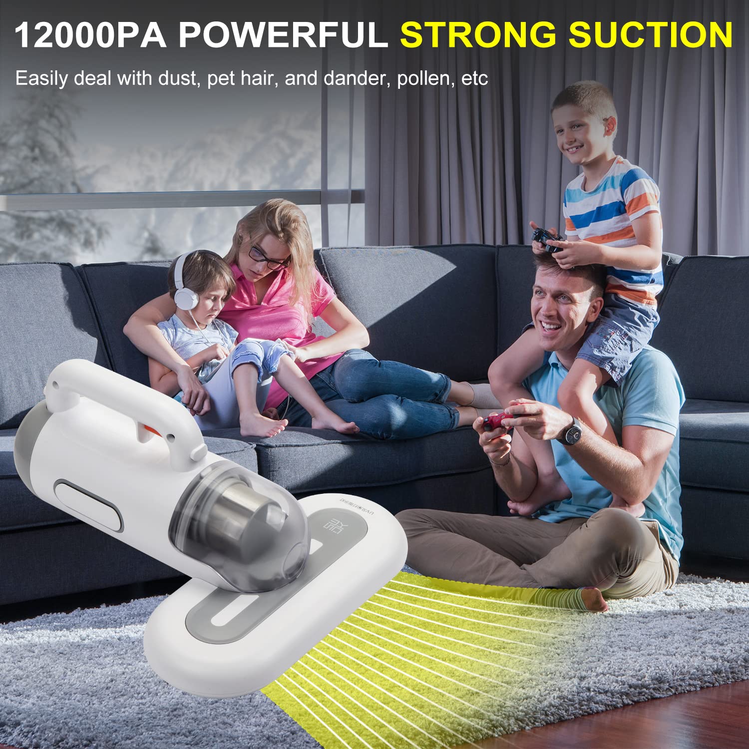 **400W Powerful Handheld Vacuum Cleaner for Mattress, Pillow & Sofa - 15Kpa High Suction, Corded, Double Beat Technology - Perfect for Deep Cleaning Beds, Upholstery & Pet Hair Removal**
