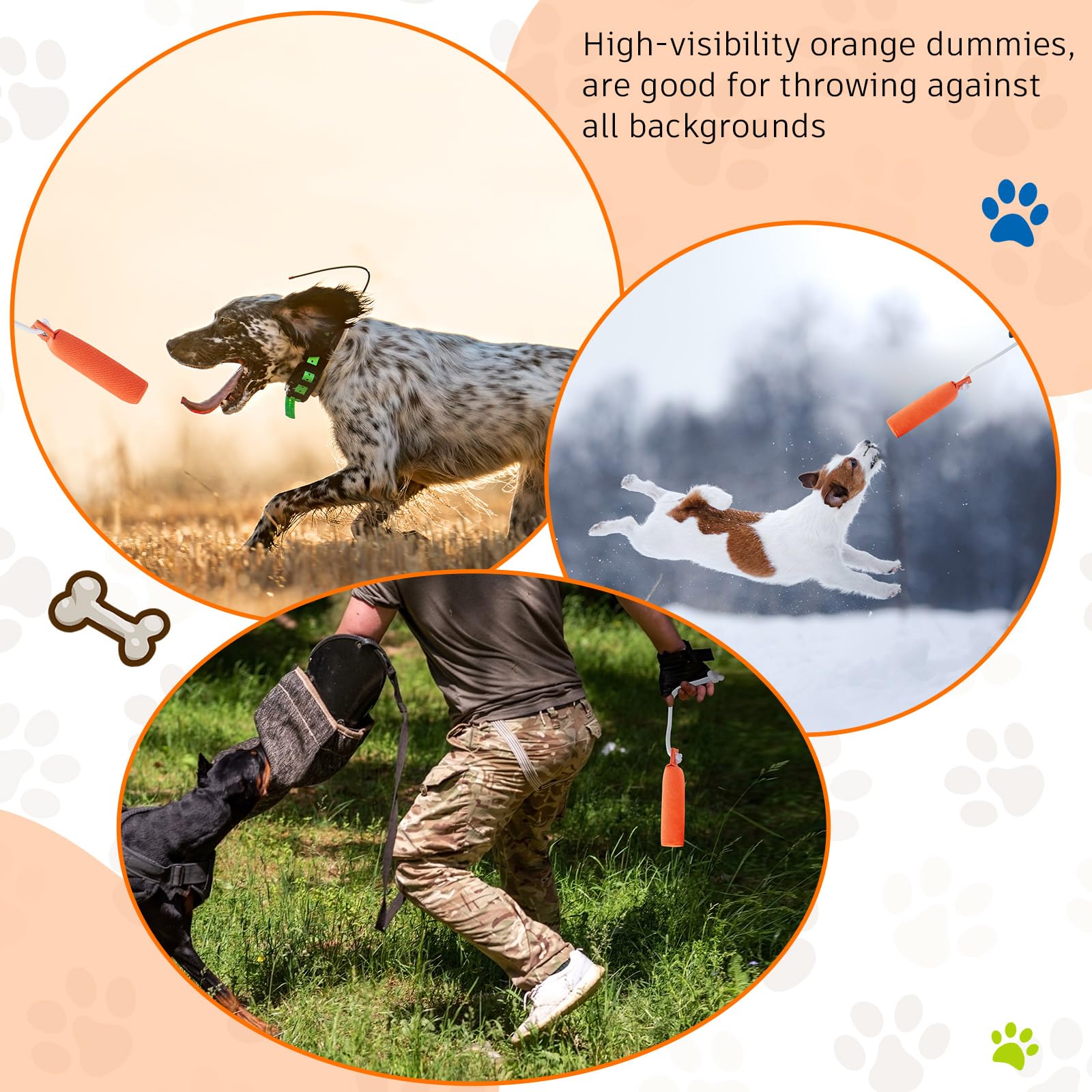 2 Pack Canvas Dog Training Bumpers - Durable Hunting Dog Training Dummy for Retrieval Practice (7.1 x 1.6 Inches, Orange) - Perfect for Field Training, Backyard Fetch & Obedience Exercises