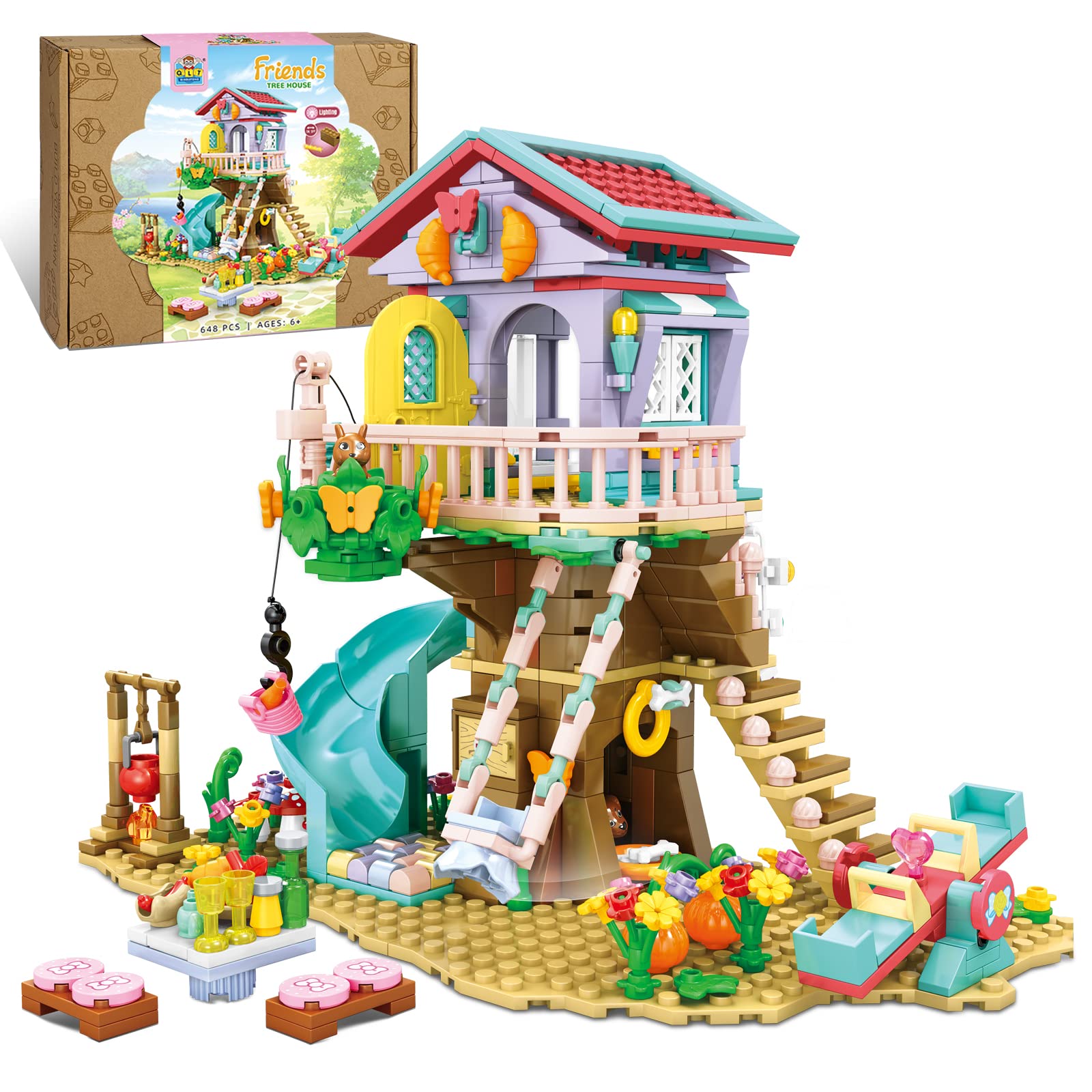QLT Tree House Building Set with Light Kit - 648PCS Creative Forest Toy Compatible with Lego Friends Treehouse, Construction Gift for Kids | Perfect for Birthday Presents, STEM Learning & Imaginative Play