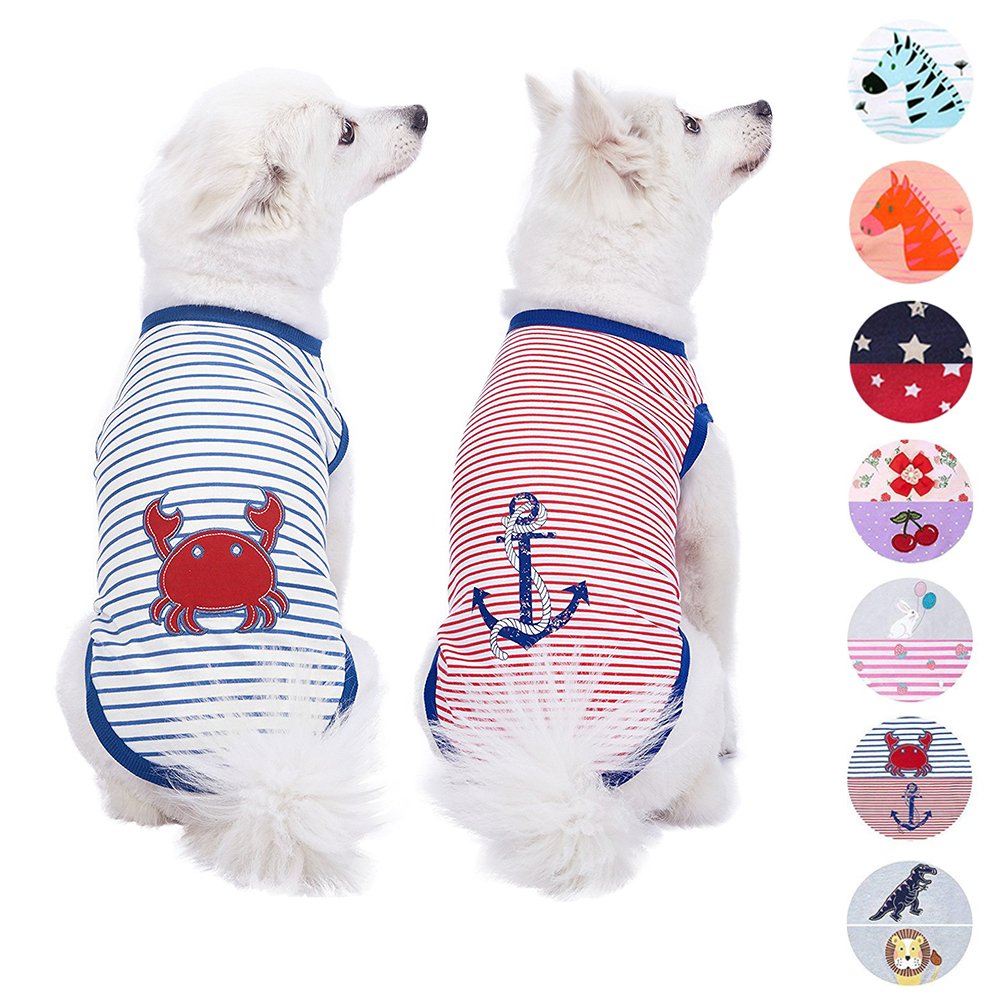 Blueberry Pet 2-Pack Soft Cotton Summer Beach Dog T-Shirts - Striped Tank Top for Small Dogs (10