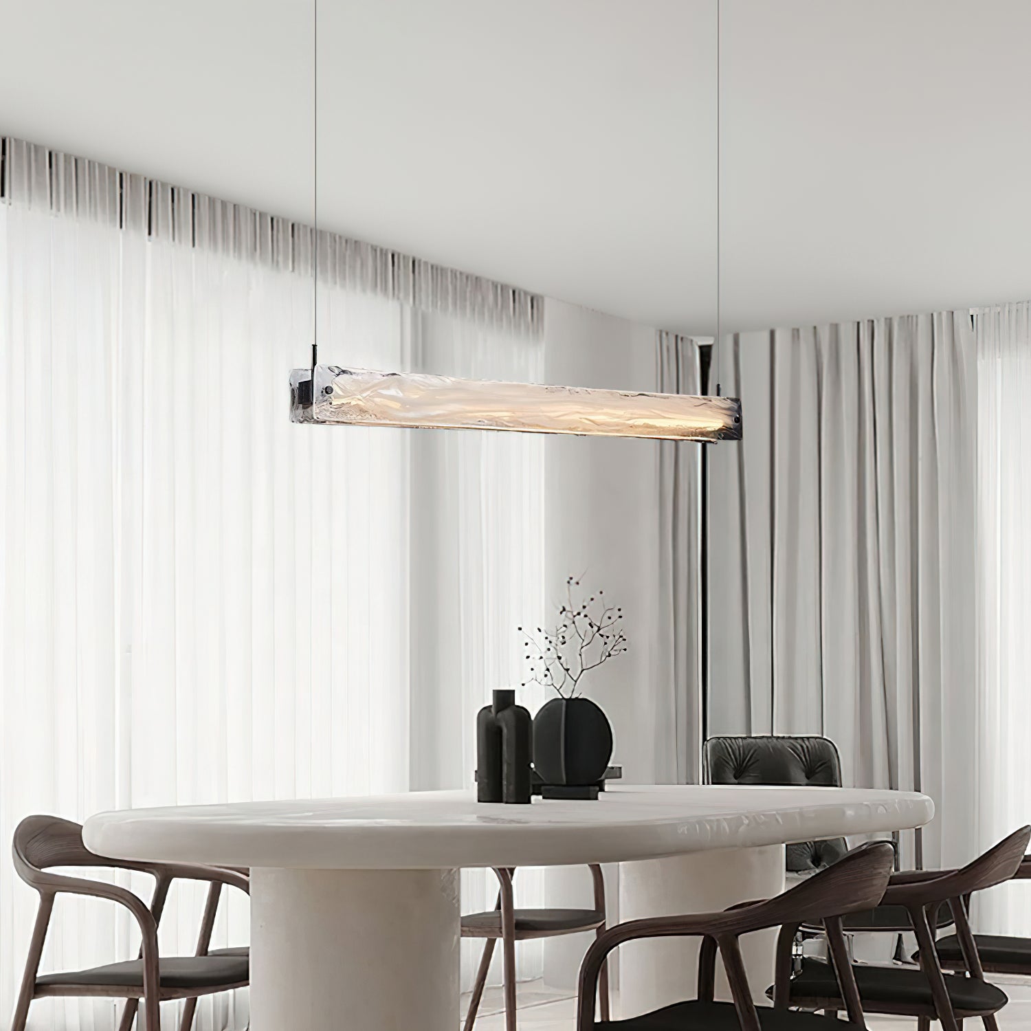 Modern Saanen Linear Pendant Light - Minimalist LED Hanging Fixture for Kitchen Island, Dining Room & Bedroom Lighting