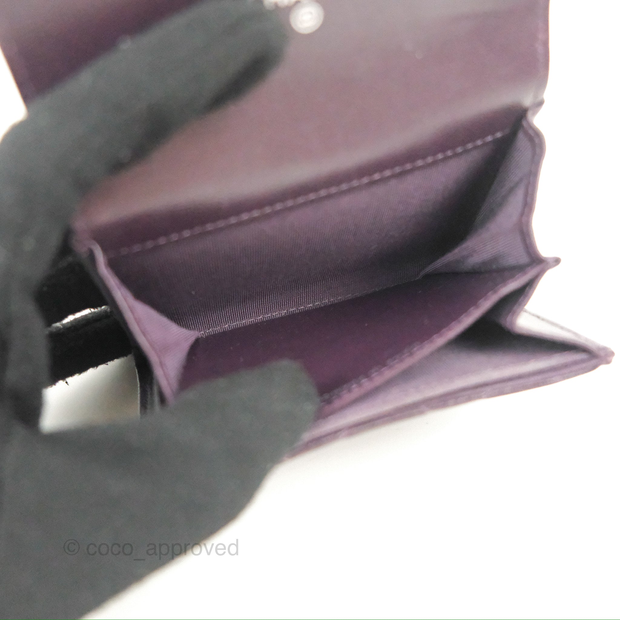 Chanel Classic Flap Coin Purse - Dark Purple Lambskin Leather with Silver Hardware | Luxury Small Wallet for Women, Perfect for Parties & Evening Events