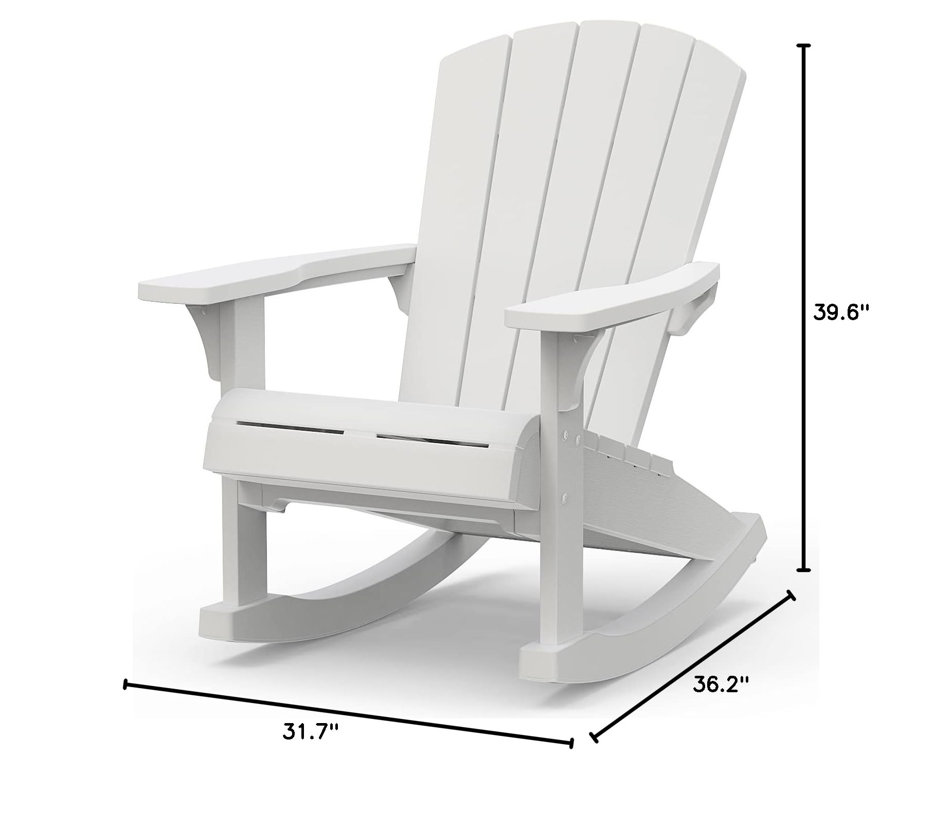 Keter Adirondack Rocker Resin Outdoor Patio Chair - Durable White Plastic Rocking Chair for Porch, Poolside & Fire Pit - Weather-Resistant Garden Seating for Backyard, Deck & Outdoor Relaxation