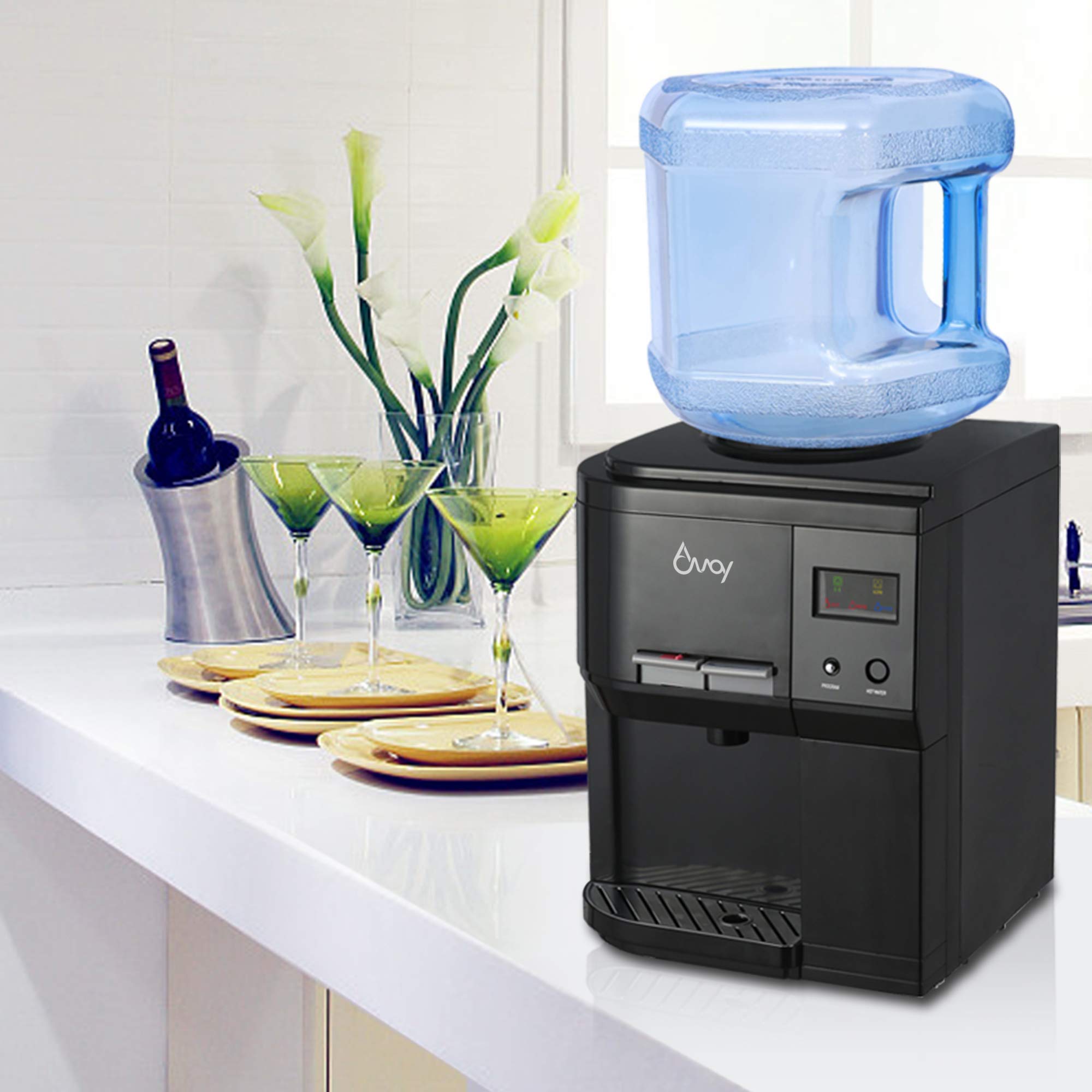 Amay 3 to 5 Gallon Countertop Hot and Cold Water Dispenser with Child Safety Lock & Energy Saving Switch - Perfect for Home, Office, and Kitchen Use