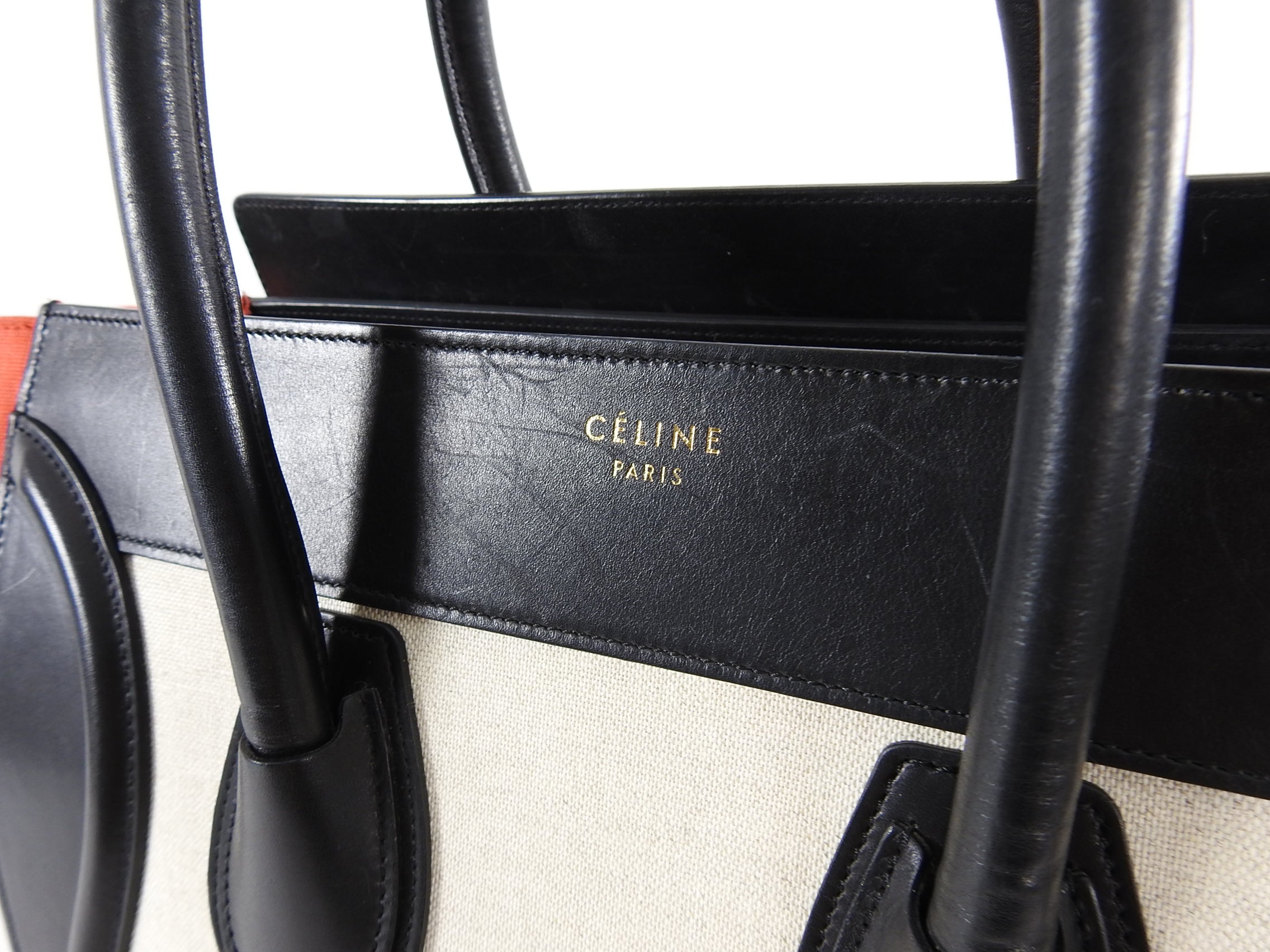 Celine Luggage Mini Tote Bag - Black & Red Tricolor Canvas Crossbody Purse for Women | Perfect for Work, Travel & Everyday Use