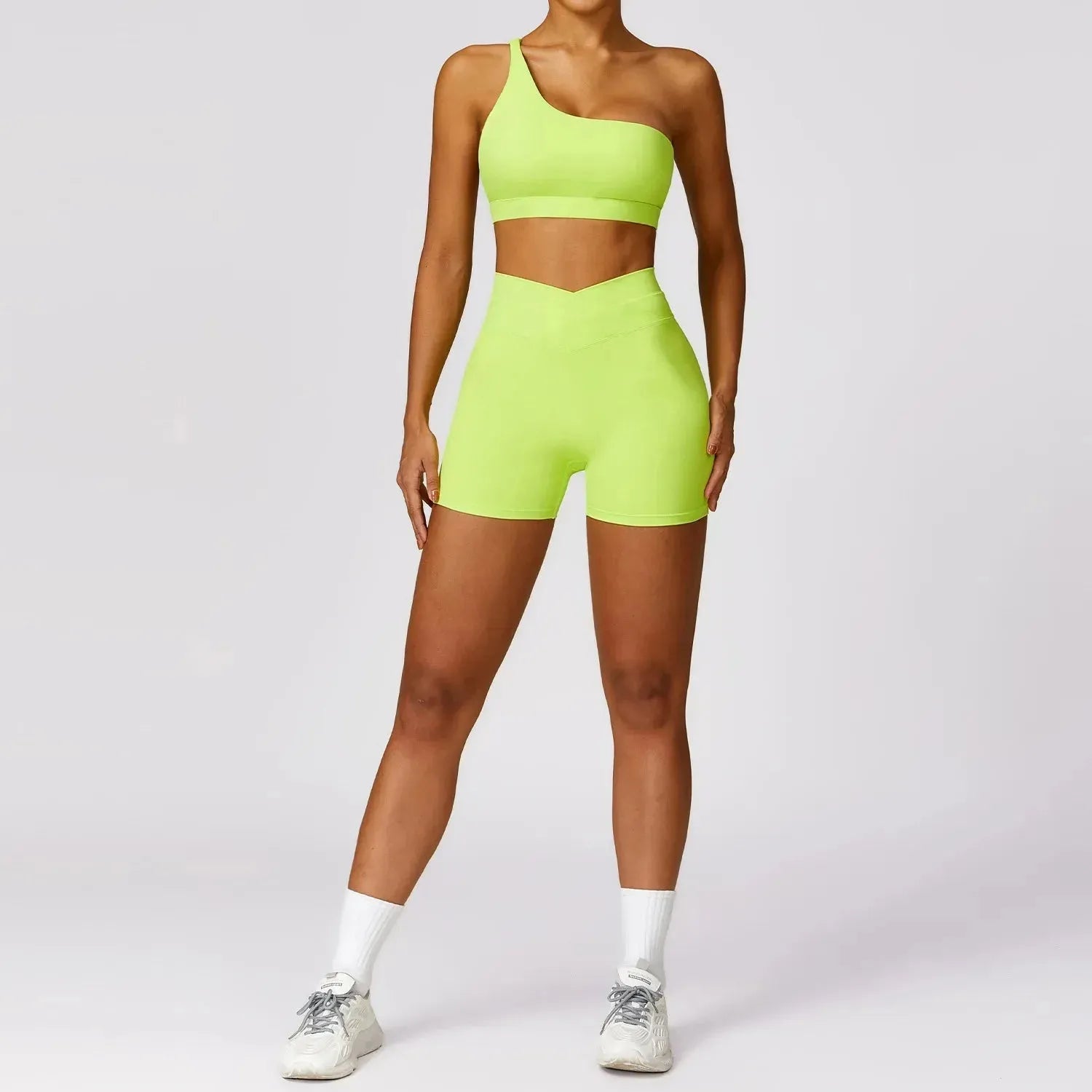 2-Piece Quick Dry Yoga Outfits for Women - One Shoulder Sports Bra & Workout Shorts Set | Gym, Fitness, Yoga & Activewear | Perfect for Hot Yoga, Pilates & Home Workouts
