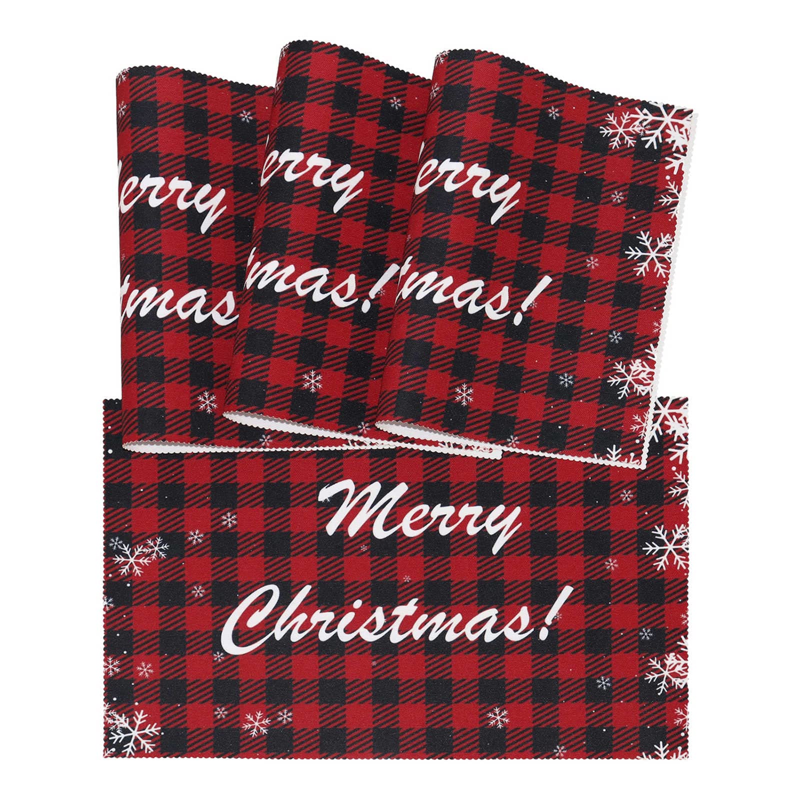 Christmas Buffalo Check Plaid Placemats Set of 4 - Cotton Linen Table Mats with Snowflake Design, Non-Slip & Washable for Holiday Dining - Perfect for Christmas Parties, Winter Gatherings & Festive Home Decor (Red)