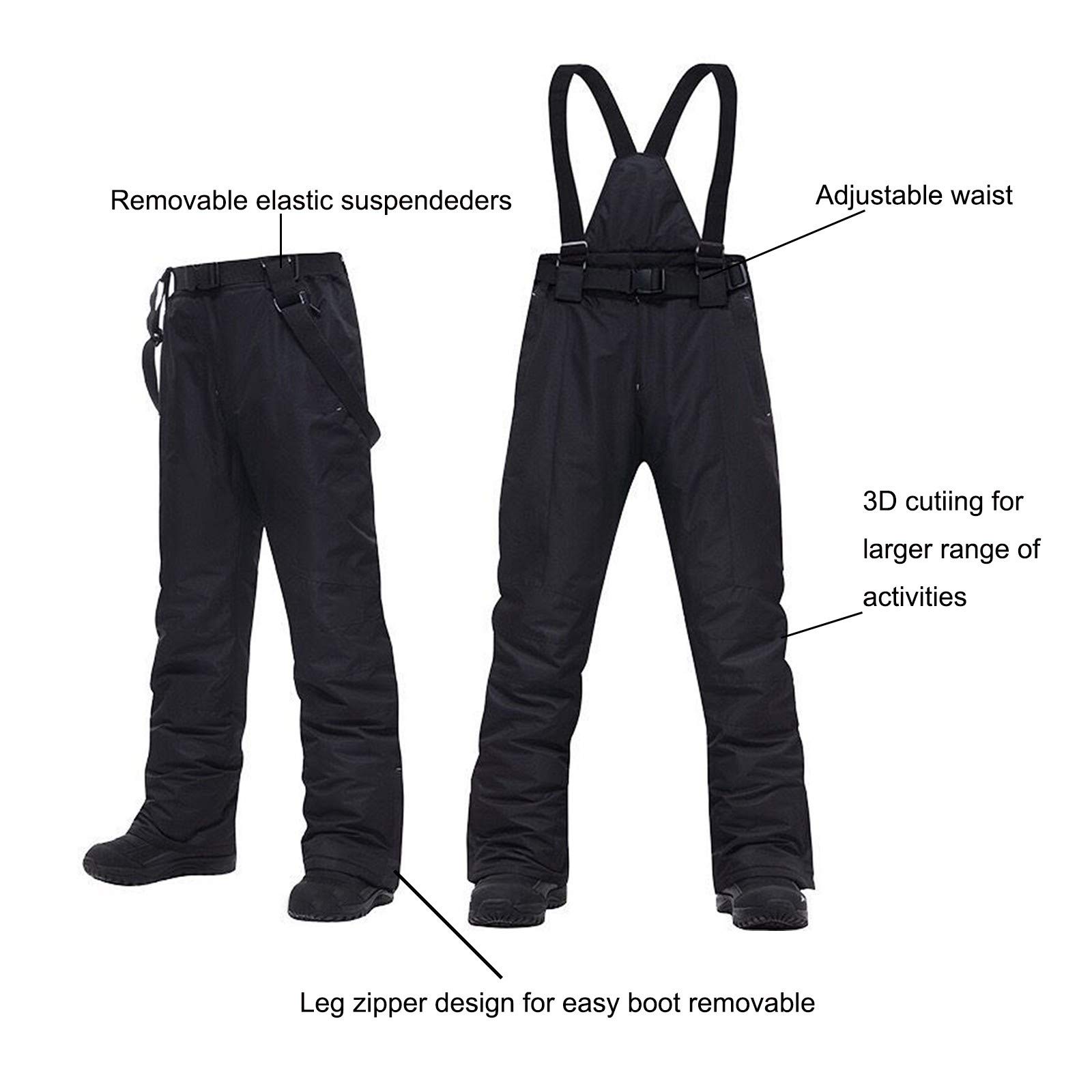 Men's Waterproof Insulated Snow Bibs - Windproof Ripstop Snowboard & Ski Overalls for Winter Sports - Perfect for Snowboarding, Skiing, and Cold Weather Outdoor Activities