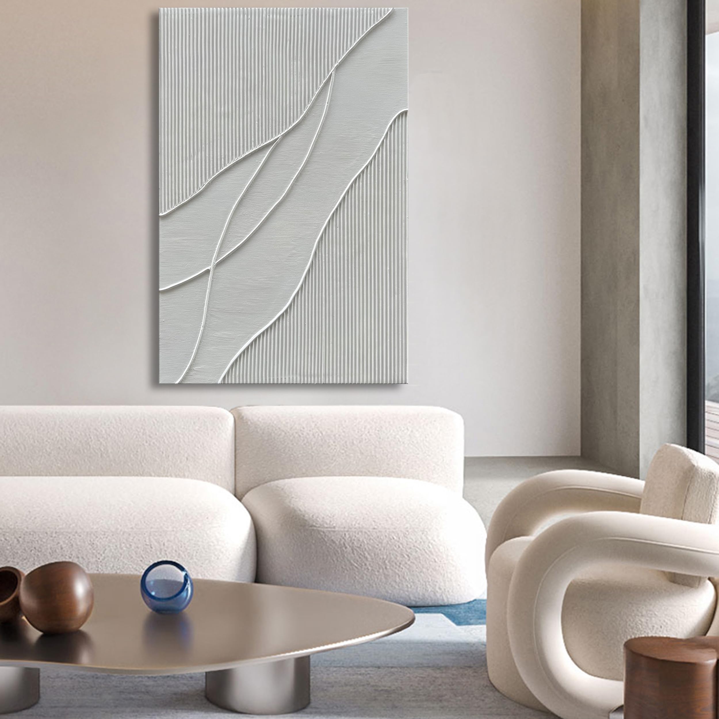 NANKAI Hand-Painted Thick Texture White Minimalist Oil Painting - 45x30 Inch Large Canvas Wall Art for Living Room, Bedroom & Office Decor | Modern Abstract Home Decoration
