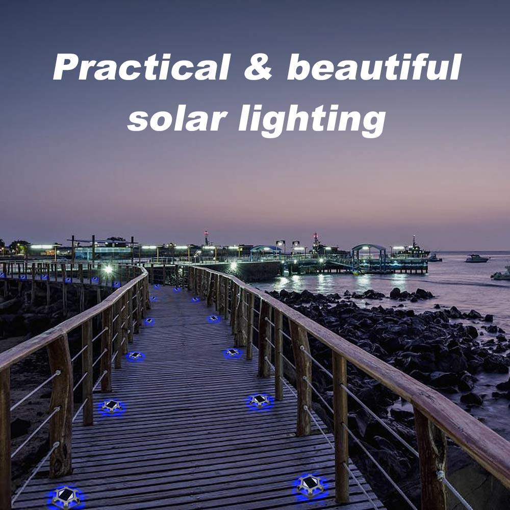 VOLISUN 12-Pack Solar Dock Lights - Waterproof Outdoor LED Aluminum Step Lights for Driveway, Deck, Sidewalk, Garden, Pathway & Yard (Blue+White 2-in-1 Colors) - Perfect for Nighttime Safety & Landscape Lighting