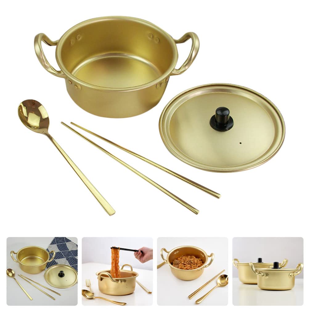 **CALLARON Korean Instant Noodle Pot - Nonstick Ramen Cooker, Soup Pot & Griddle Set - Golden Kitchen Accessories for Quick Meals, Perfect for Dorm, Office & Camping**