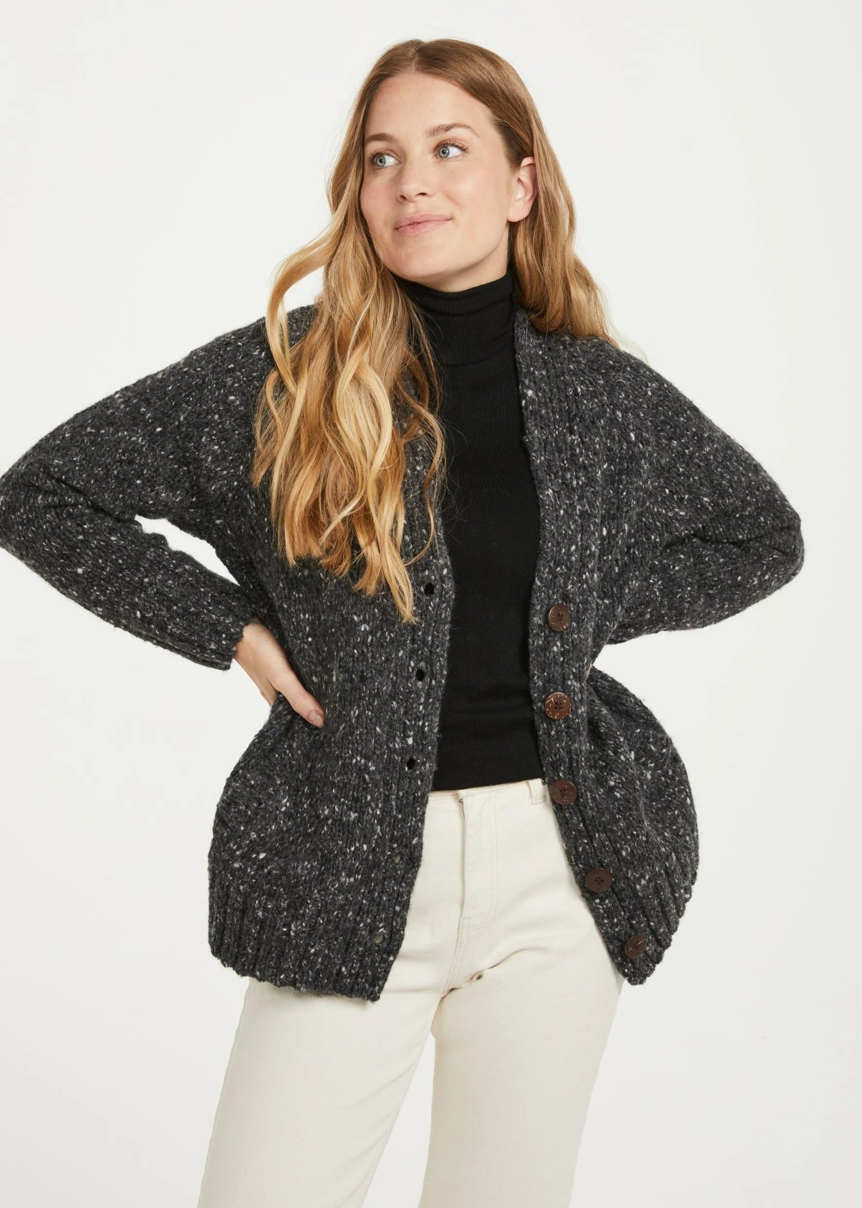 Women's Classic Tweed Cardigan Sweater - Charcoal Gray | Cozy Fall & Winter Knitwear for Office, Dating & Casual Outfits