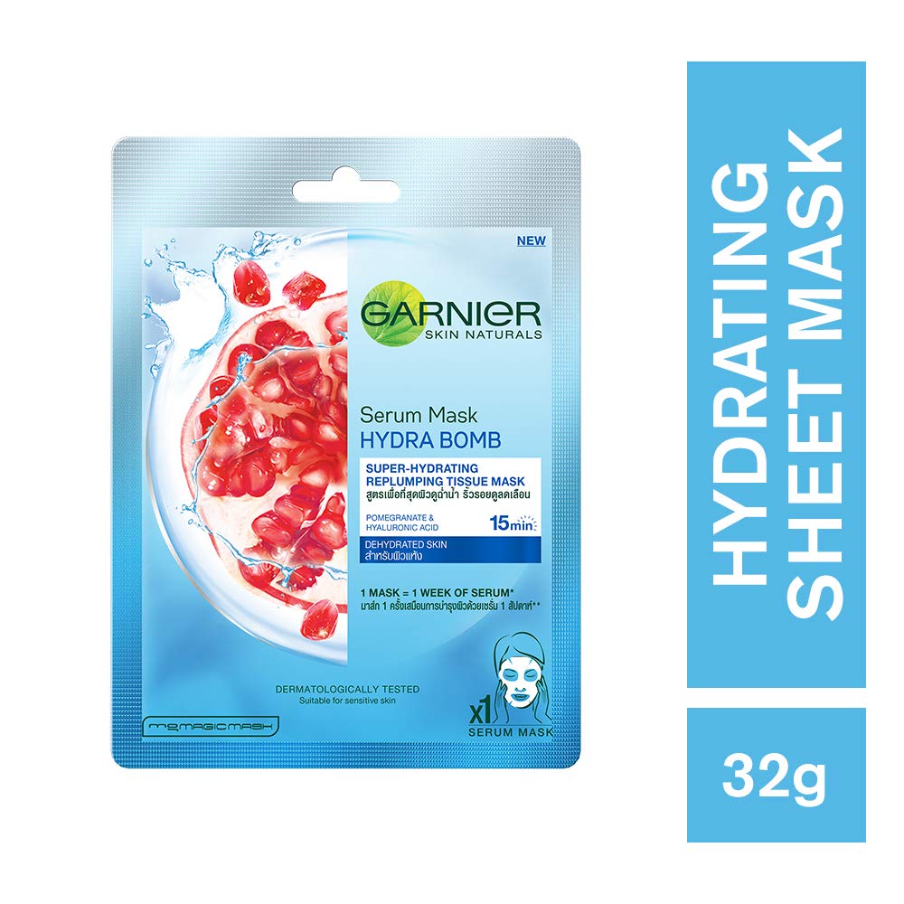 Garnier Skin Naturals Hydra Bomb & Sakura White Face Serum Sheet Masks Set - 32g Blue & Pink Hydrating Brightening Facial Masks for Glowing Skin - Perfect for Spa Night, Self-Care Routine & Travel Skincare