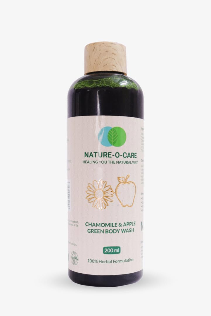 Nature-O-Care Chamomile & Apple Green Herbal Body Wash - 200ml | Natural Ayurvedic Body Wash for Women & Men | 96.8% Plant-Based Ingredients | Moisturizing & Soothing for Daily Shower & Bath Relaxation