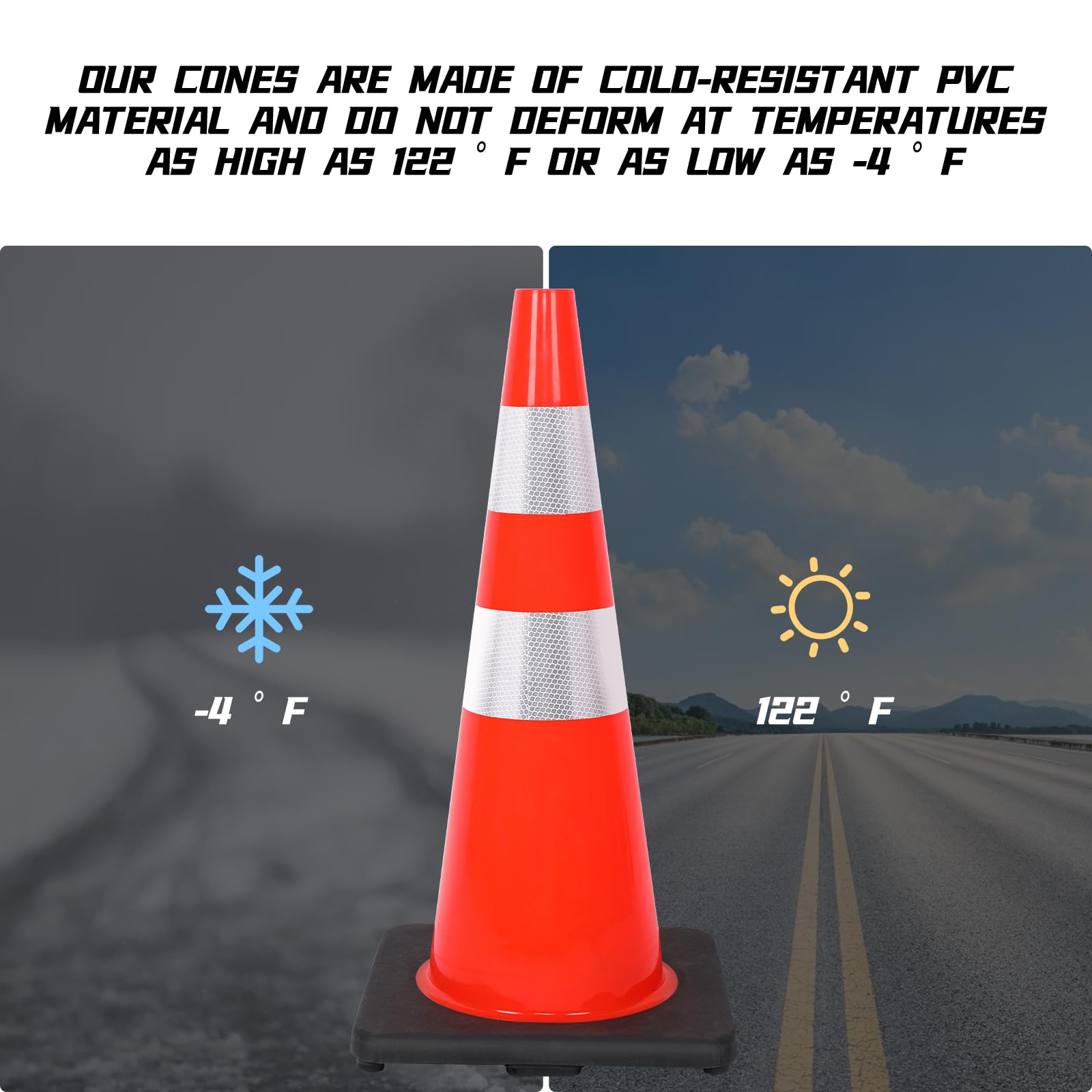 28 Inch Traffic Safety Cones with Reflective Collars - 12 Pack for Parking Lots, Road Construction, Lane Control & Driving Safety | Perfect for Work Zones, School Areas & Event Management