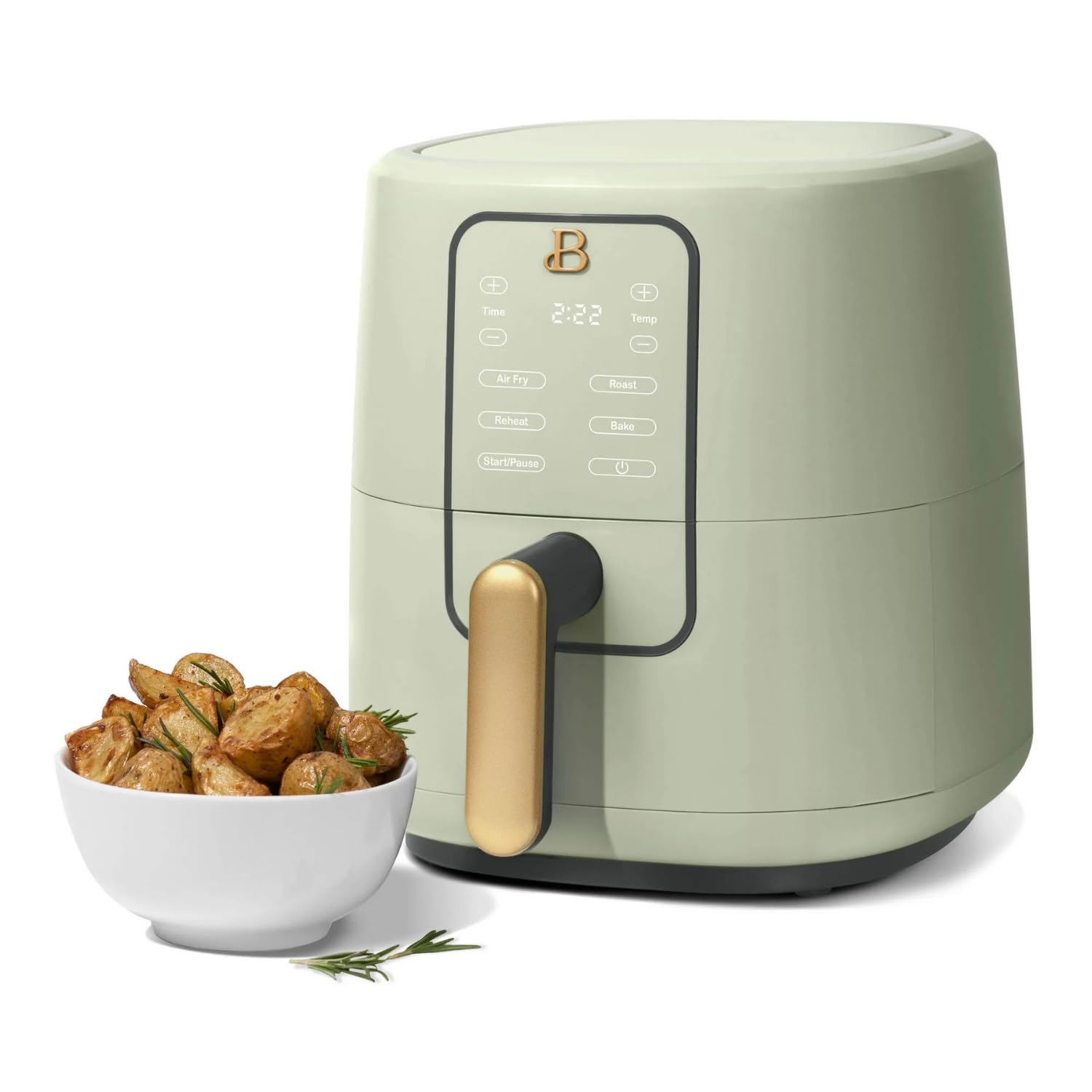 Drew Barrymore 3-Quart Digital Air Fryer with TurboCrisp Technology - 4 Presets, 170°F-400°F Temperature Range, Non-Stick & Dishwasher Safe Basket - 1200W Compact Airfryer for Healthy Cooking (Sage Green) - Perfect for Frying, Baking, Roasting & Reheating Family Meals