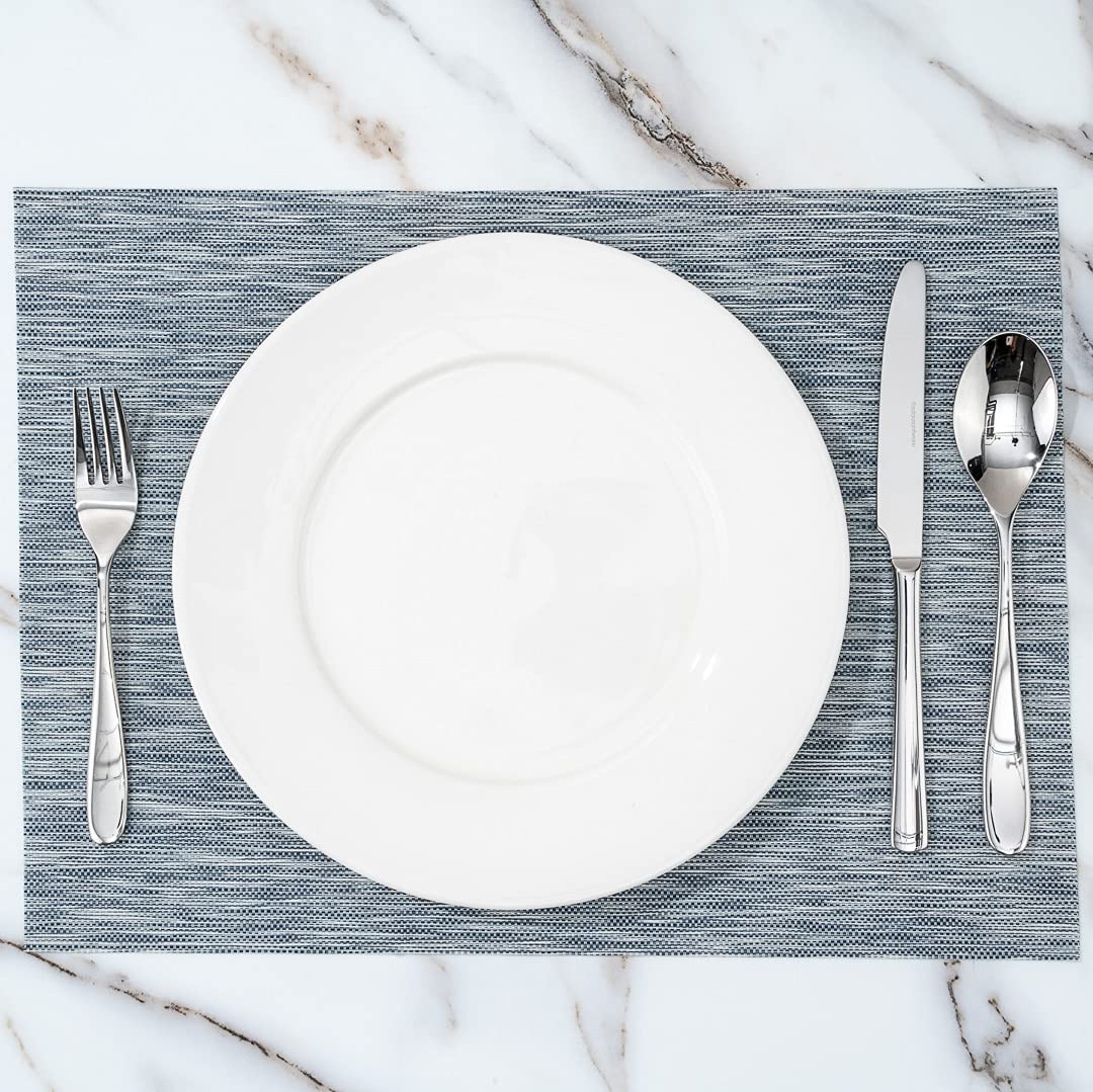 Premium 16x12 Inch Woven Vinyl Placemats Set of 6 - Stain-Resistant, Easy Clean Rectangle Table Mats for Dining Room & Restaurants | Elegant Gray Home Decor for Everyday Meals & Dinner Parties